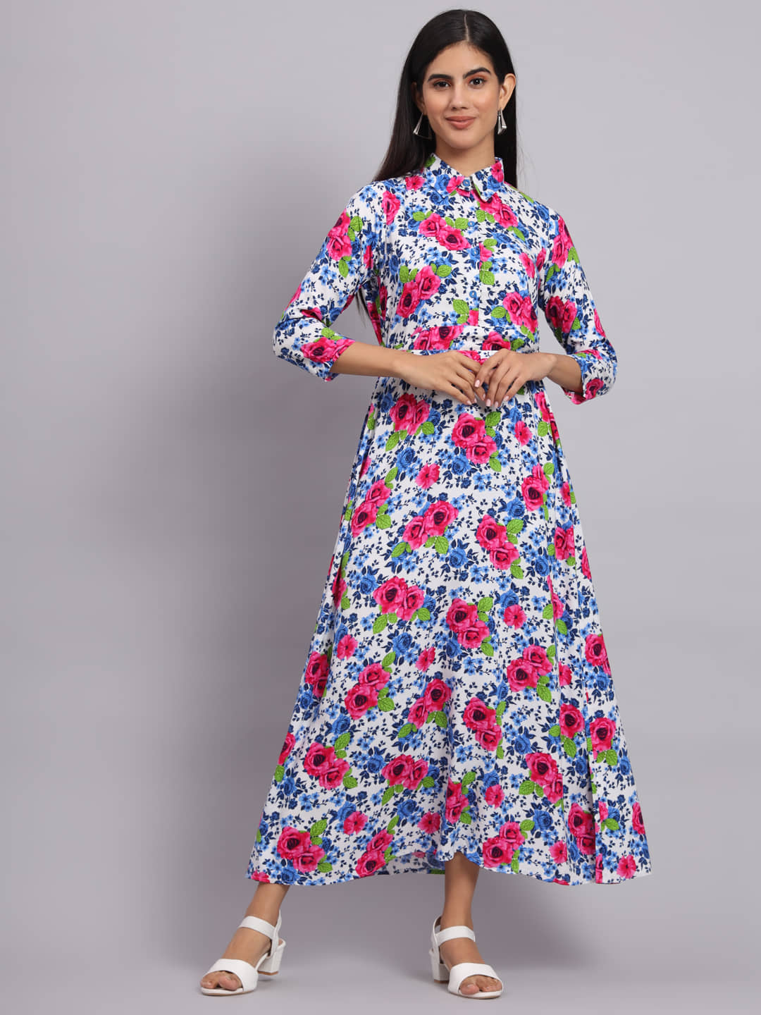 Tissu Women Rayon Printed Shirt Dress ( Multicolor )