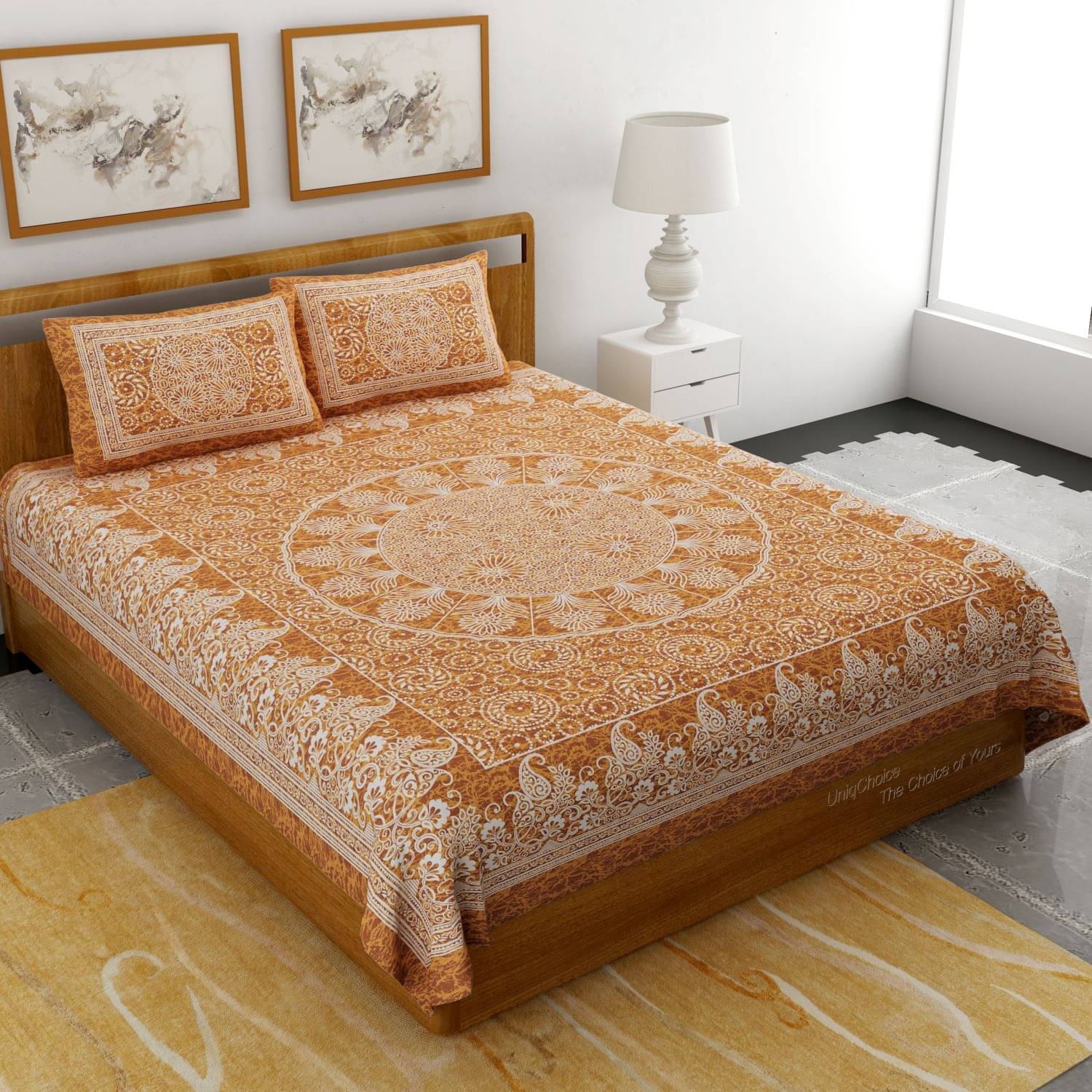 Uniqchoice Cotton Double Bedsheet ( Mustard ) Uniqchoice Cotton Double Bedsheet ( Mustard )