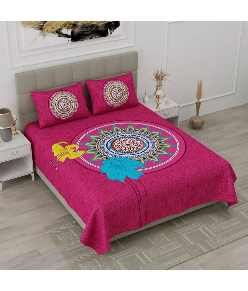 Uniqchoice Cotton Floral Double Bedsheet with 2 Pillow Covers - Pink     			Uniqchoice Cotton Floral Double Bedsheet with 2 Pillow Covers - Pink