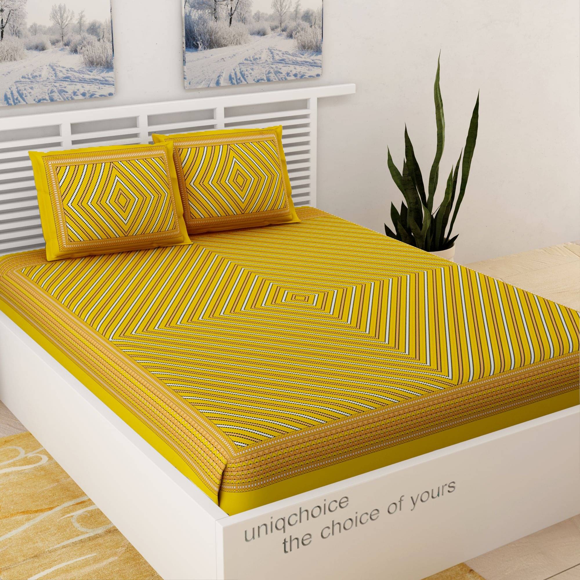 Uniqchoice Cotton Double Bedsheet ( Yellow ) Uniqchoice Cotton Double Bedsheet ( Yellow )