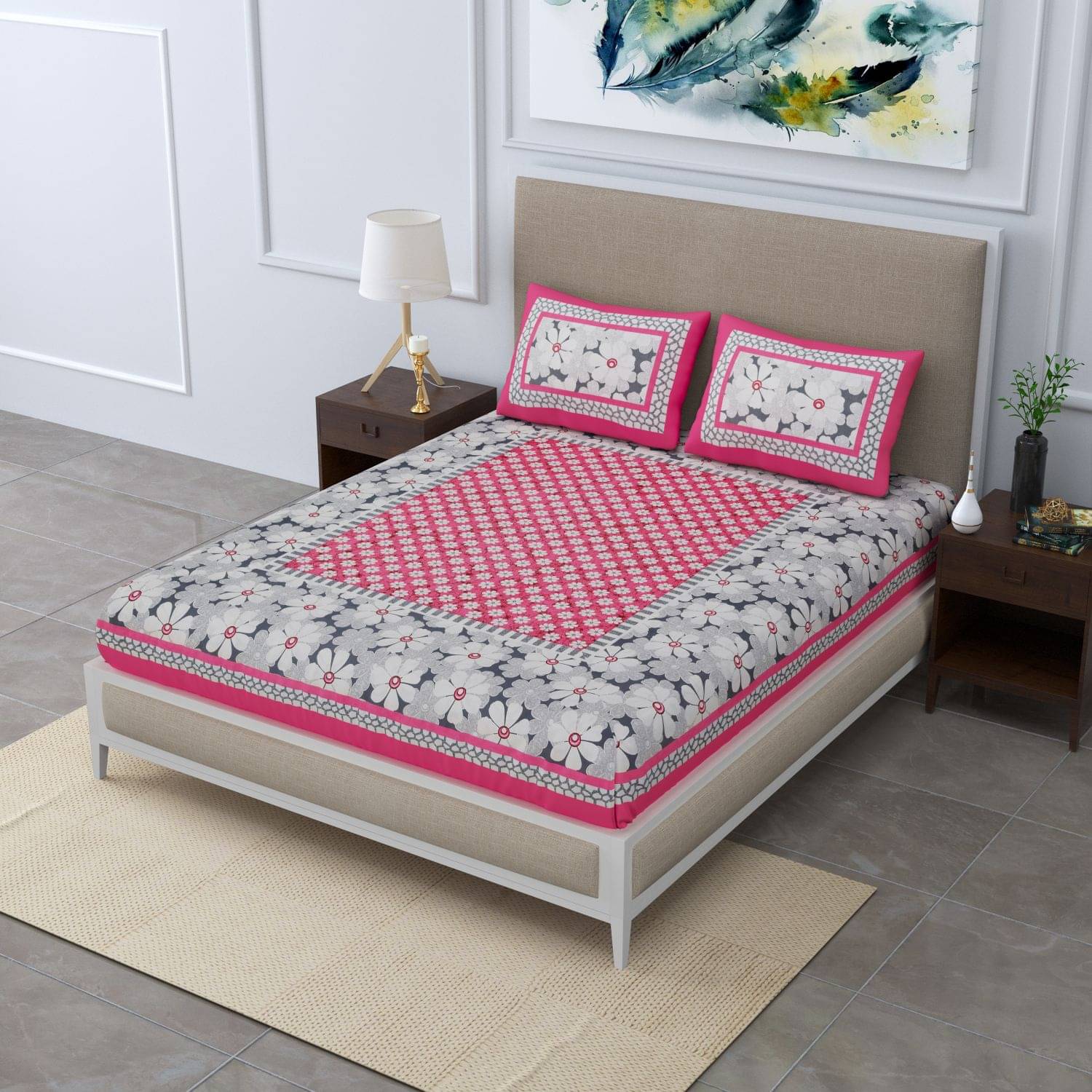     			Uniqchoice Cotton Double Bedsheet ( Pink )