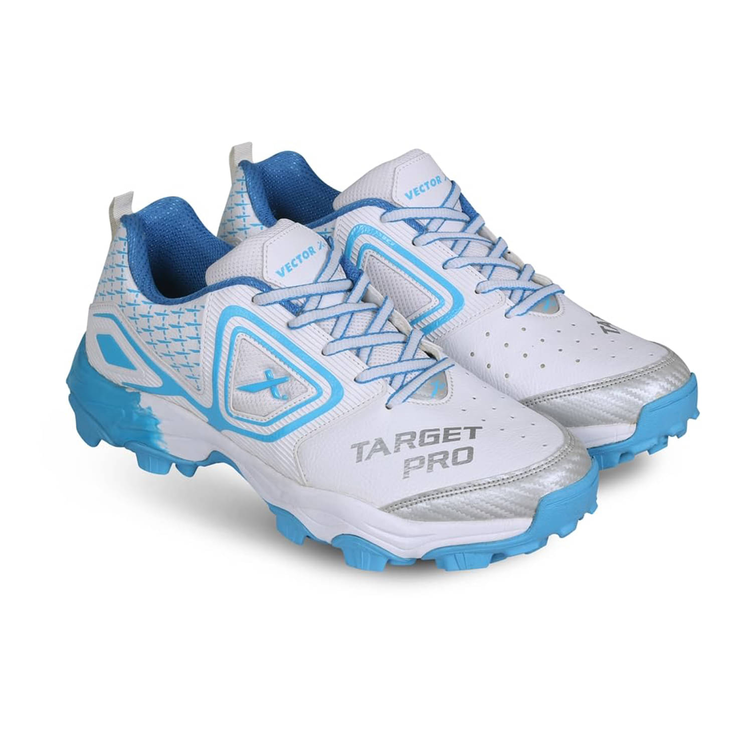     			Vector X Target Pro White Blue Cricket Shoes