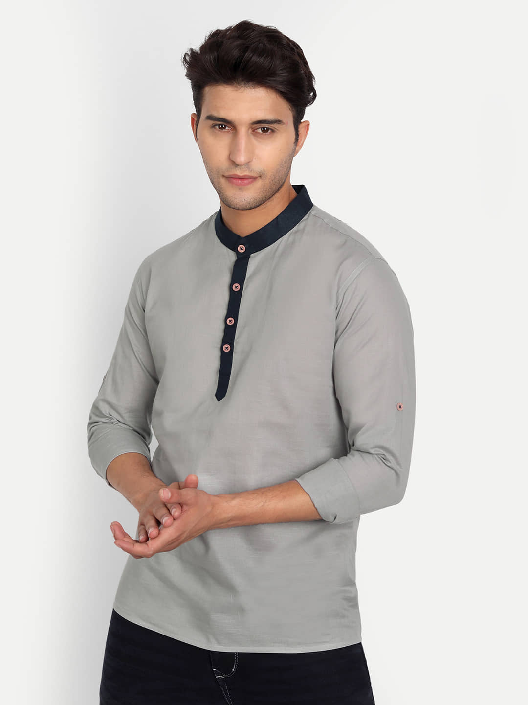 Vida Loca - Grey Cotton Blend Men's Shirt Style Kurta ( Pack of 1 ) - Kurtas & Kurta Sets | Buy online on ZillyBuy