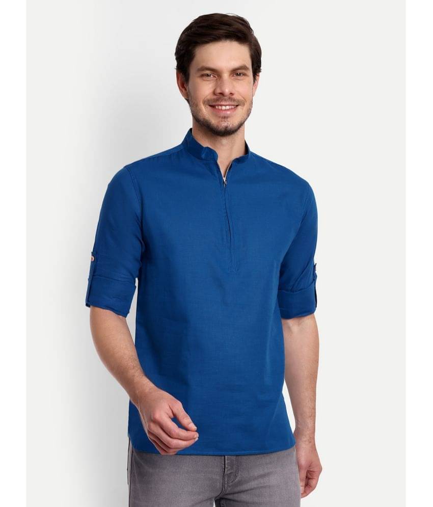     			Vida Loca - Indigo Cotton Blend Men's Shirt Style Kurta ( Pack of 1 )