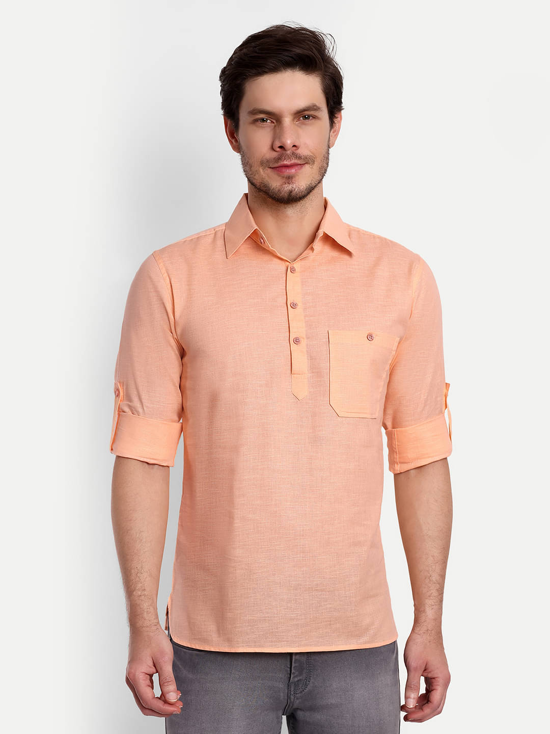     			Vida Loca - Orange Cotton Blend Men's Shirt Style Kurta ( Pack of 1 )