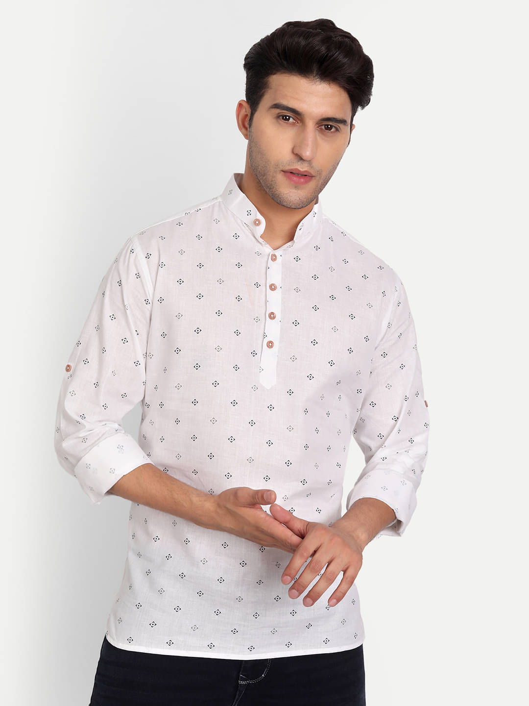     			Vida Loca - White Cotton Blend Men's Shirt Style Kurta ( Pack of 1 )