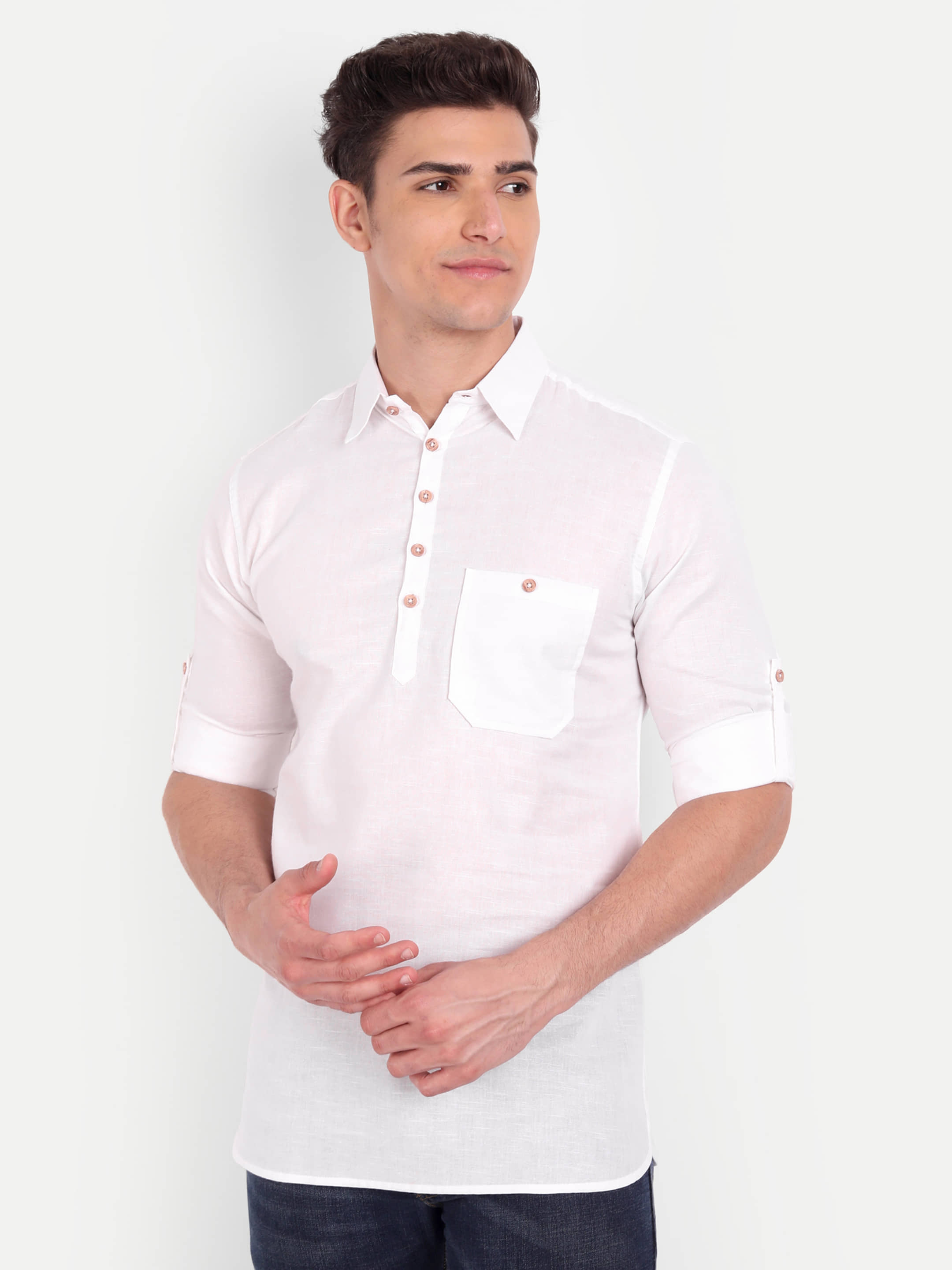 Vida Loca - White Cotton Blend Men's Shirt Style Kurta ( Pack of 1 ) - Kurtas & Kurta Sets | Buy online on ZillyBuy