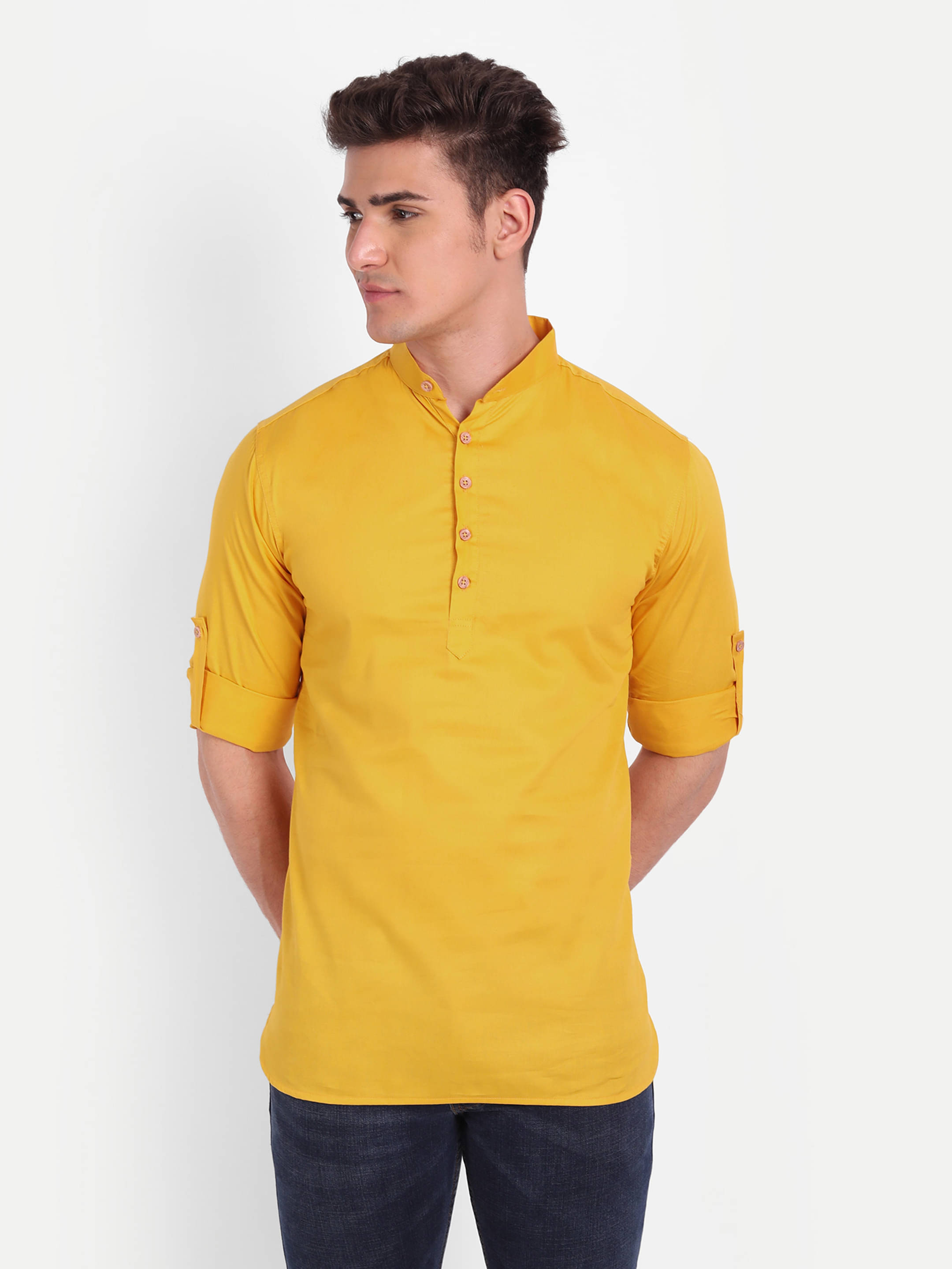Vida Loca - Yellow Cotton Blend Men's Shirt Style Kurta ( Pack of 1 ) Vida Loca - Yellow Cotton Blend Men's Shirt Style Kurta ( Pack of 1 )