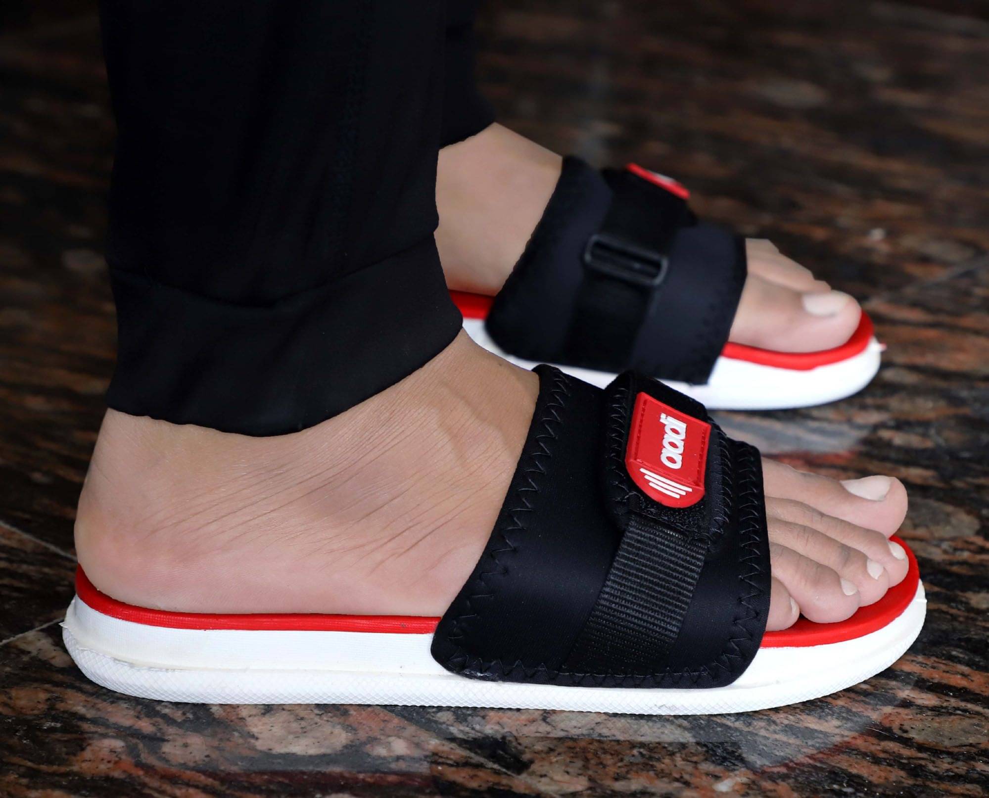     			Aadi - Red PU Slide Flip flop