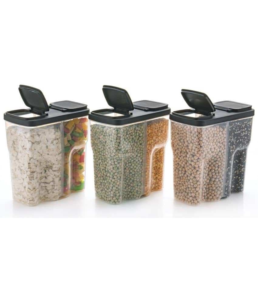 Analog kitchenware - Grocery/Food/Pasta Plastic Black Dal Container ( Set of 3 )