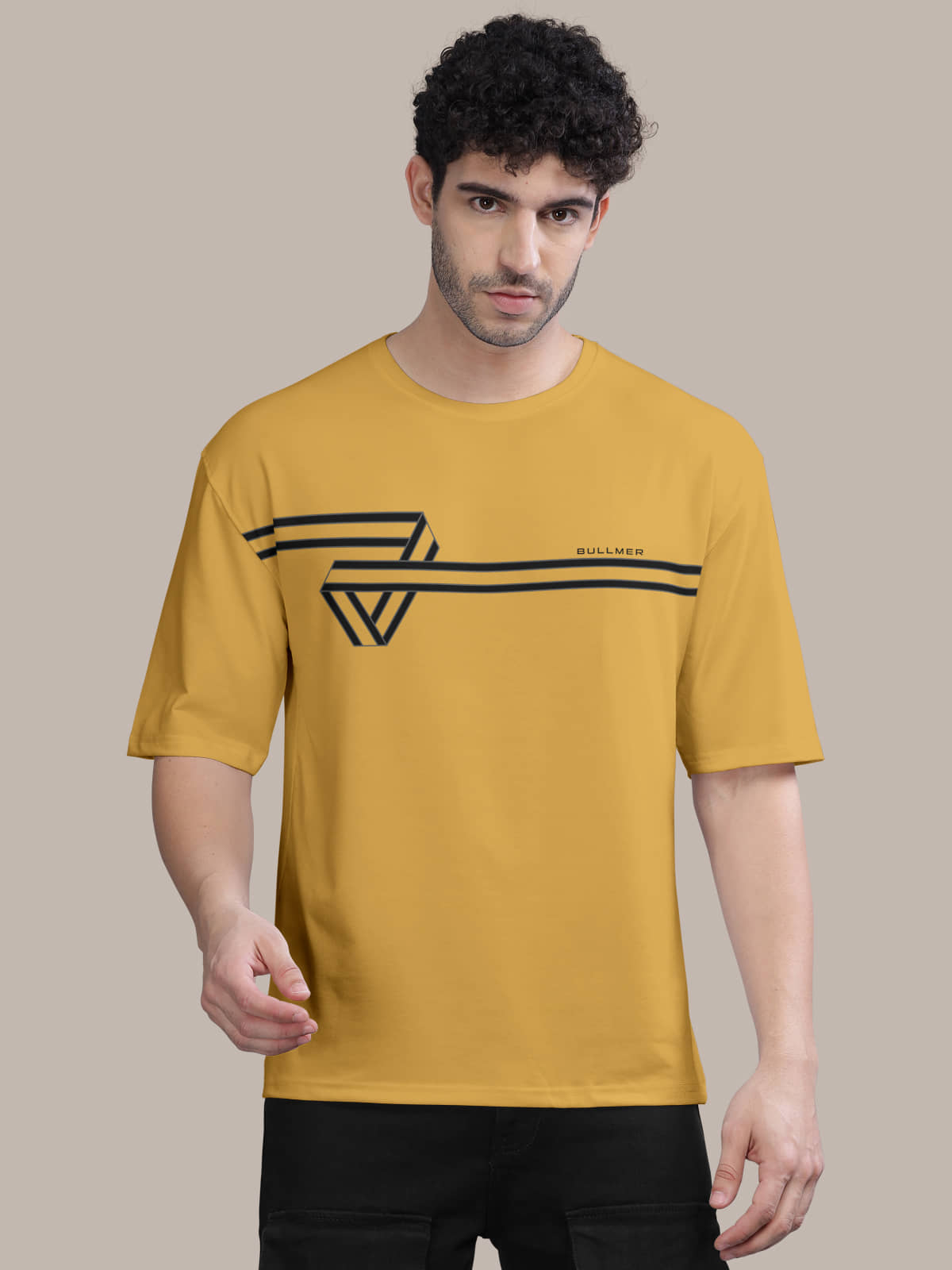BULLMER Pack of 1 Cotton Blend Oversized Fit Men's T-Shirt ( Mustard )