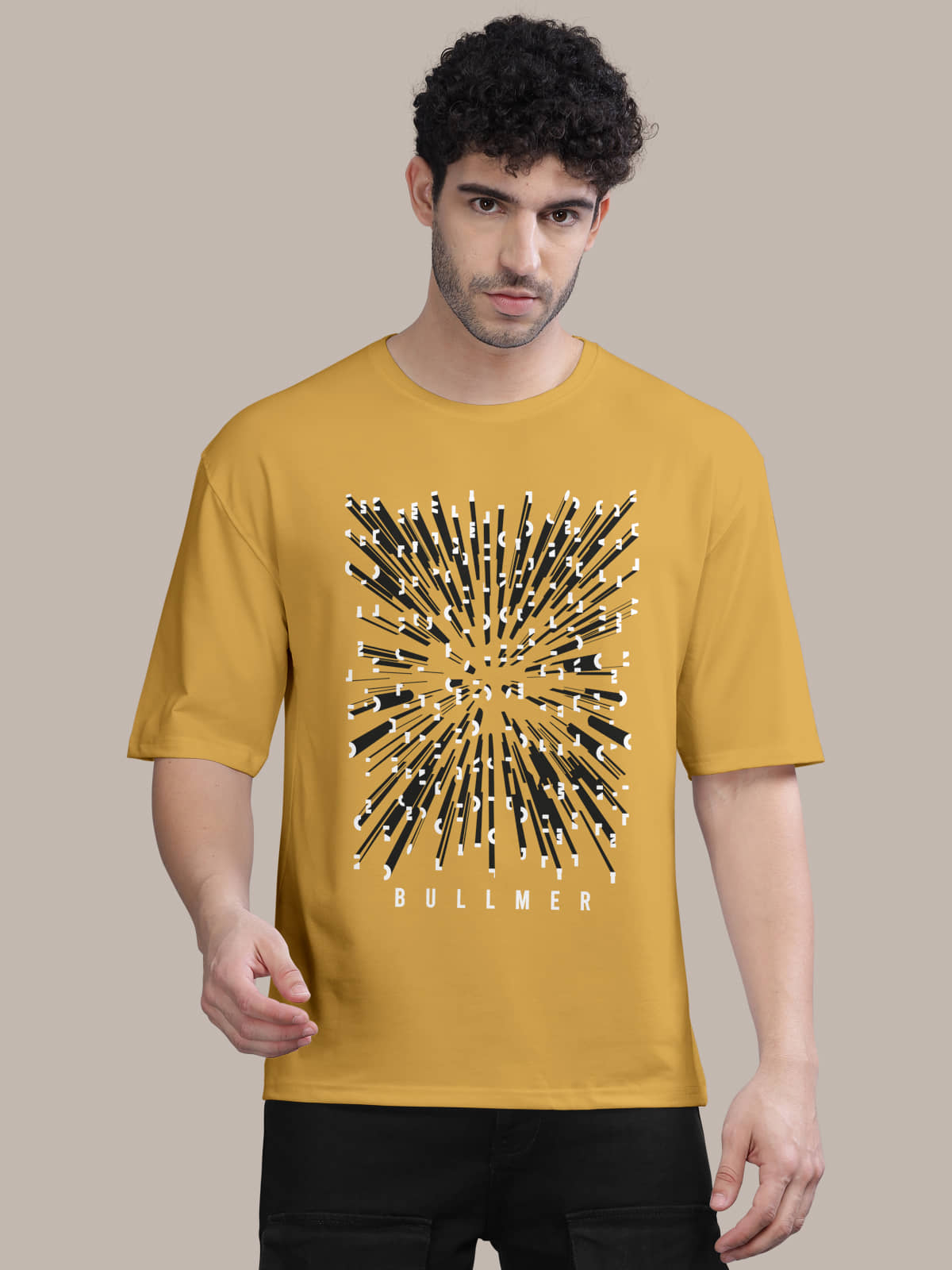 BULLMER Pack of 1 Cotton Blend Oversized Fit Men's T-Shirt ( Off White )