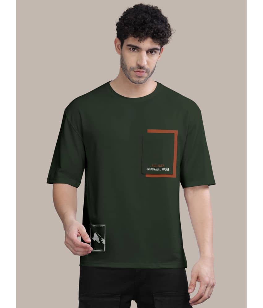 BULLMER Pack of 1 Cotton Blend Oversized Fit Men's T-Shirt ( Olive )