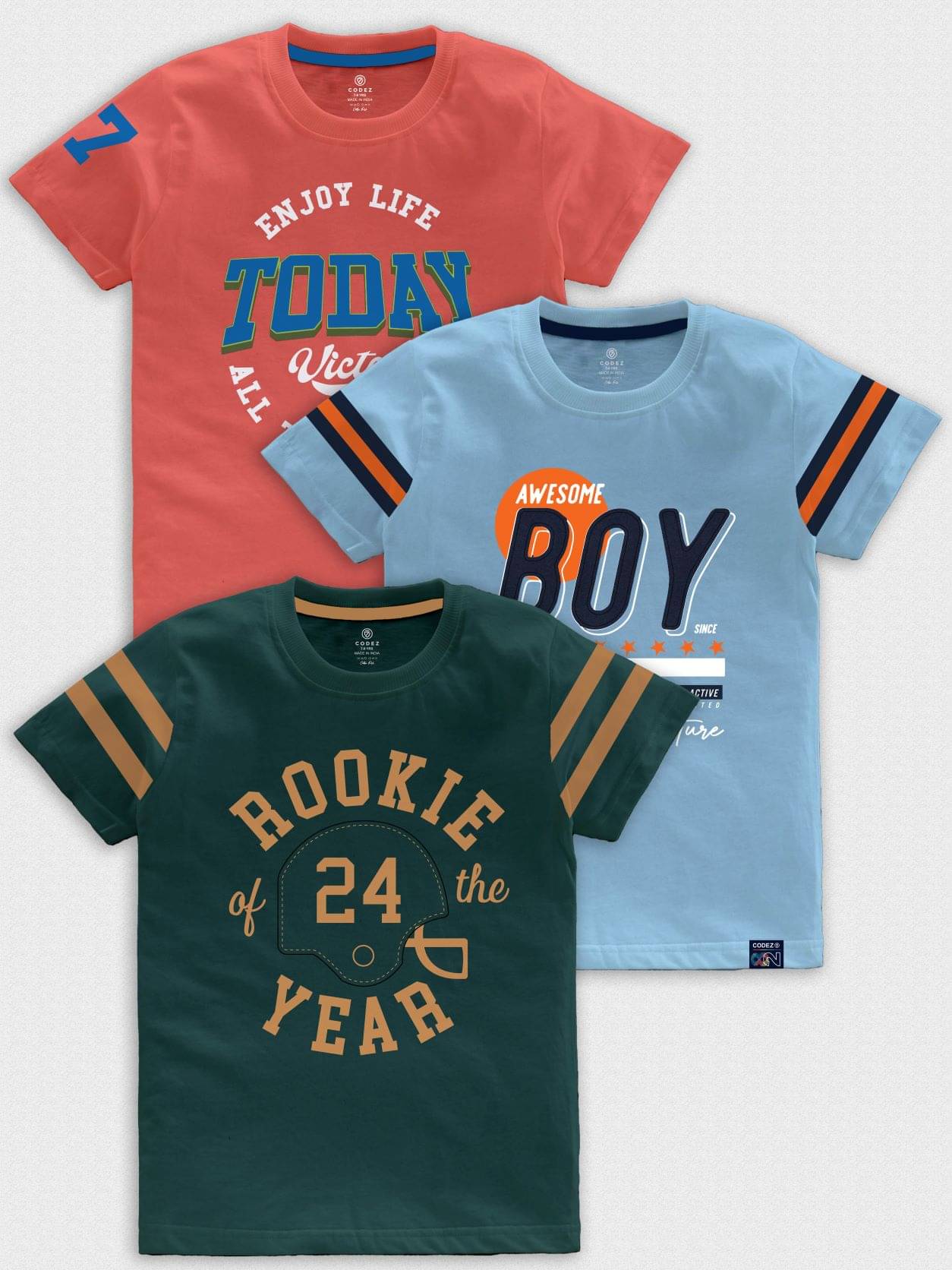     			CODEZ Pack of 3 Boys Cotton Blend T-Shirt ( Multicolor )