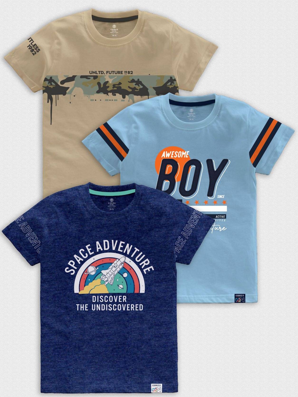     			CODEZ Pack of 3 Boys Cotton Blend T-Shirt ( Multicolor )
