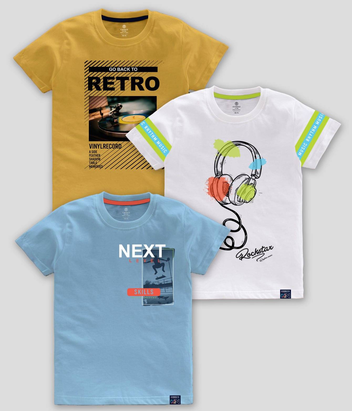     			CODEZ Pack of 3 Boys Cotton Blend T-Shirt ( Multicolor )