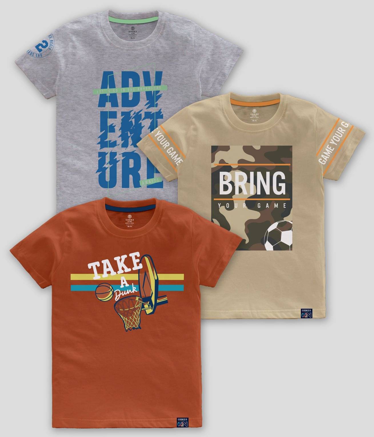     			CODEZ Pack of 3 Boys Cotton Blend T-Shirt ( Multicolor )
