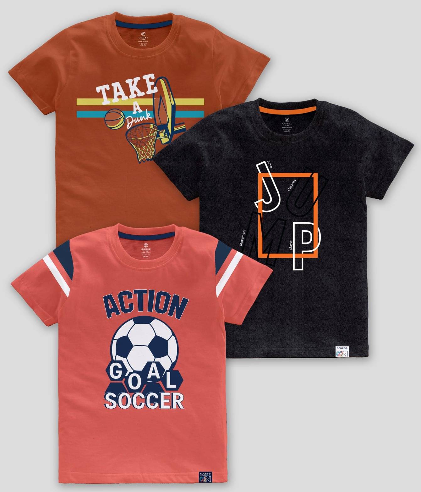     			CODEZ Pack of 3 Boys Cotton Blend T-Shirt ( Multicolor )