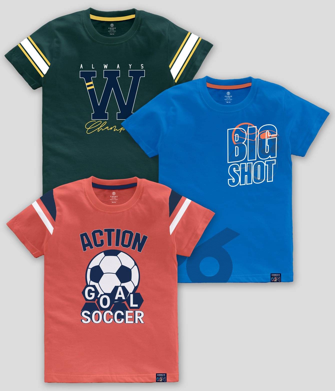     			CODEZ Pack of 3 Boys Cotton Blend T-Shirt ( Multicolor )