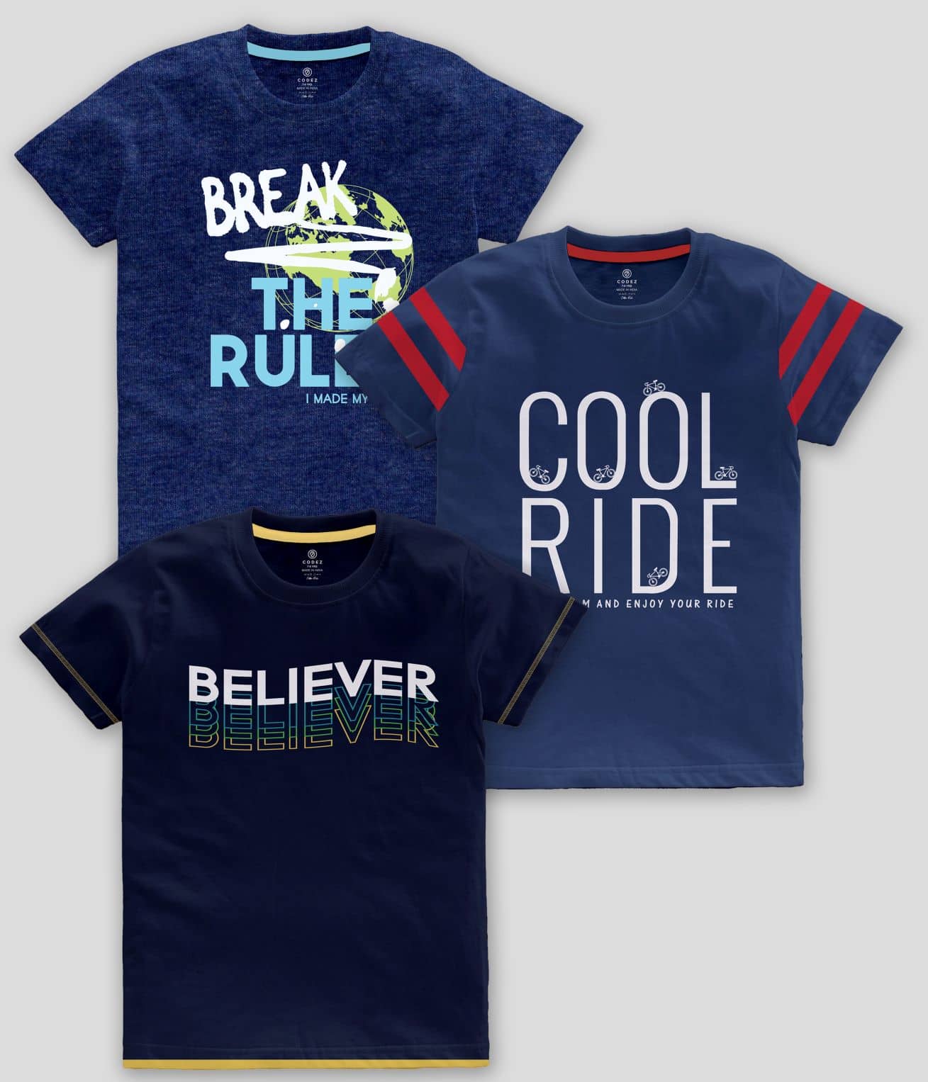 CODEZ Pack of 3 Boys Cotton Blend T-Shirt ( Multicolor )