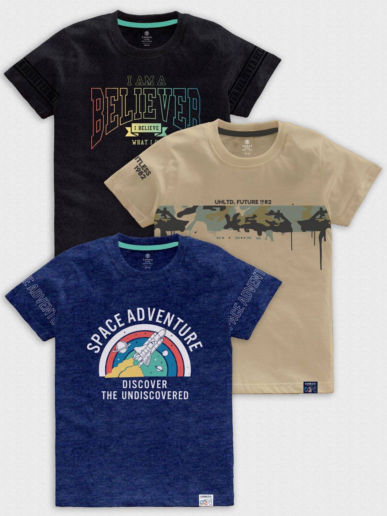     			CODEZ Pack of 3 Boys Cotton Blend T-Shirt ( Multicolor )
