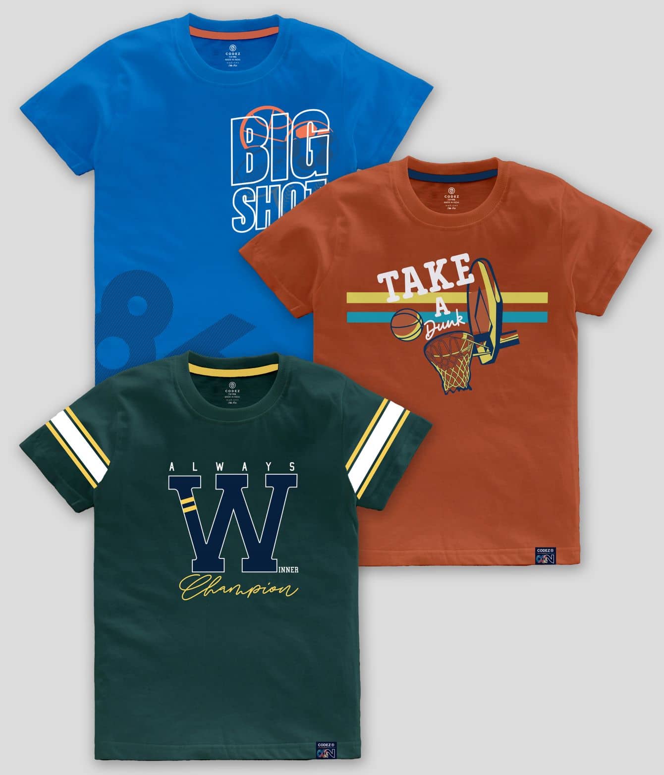 CODEZ Pack of 3 Boys Cotton Blend T-Shirt ( Multicolor )