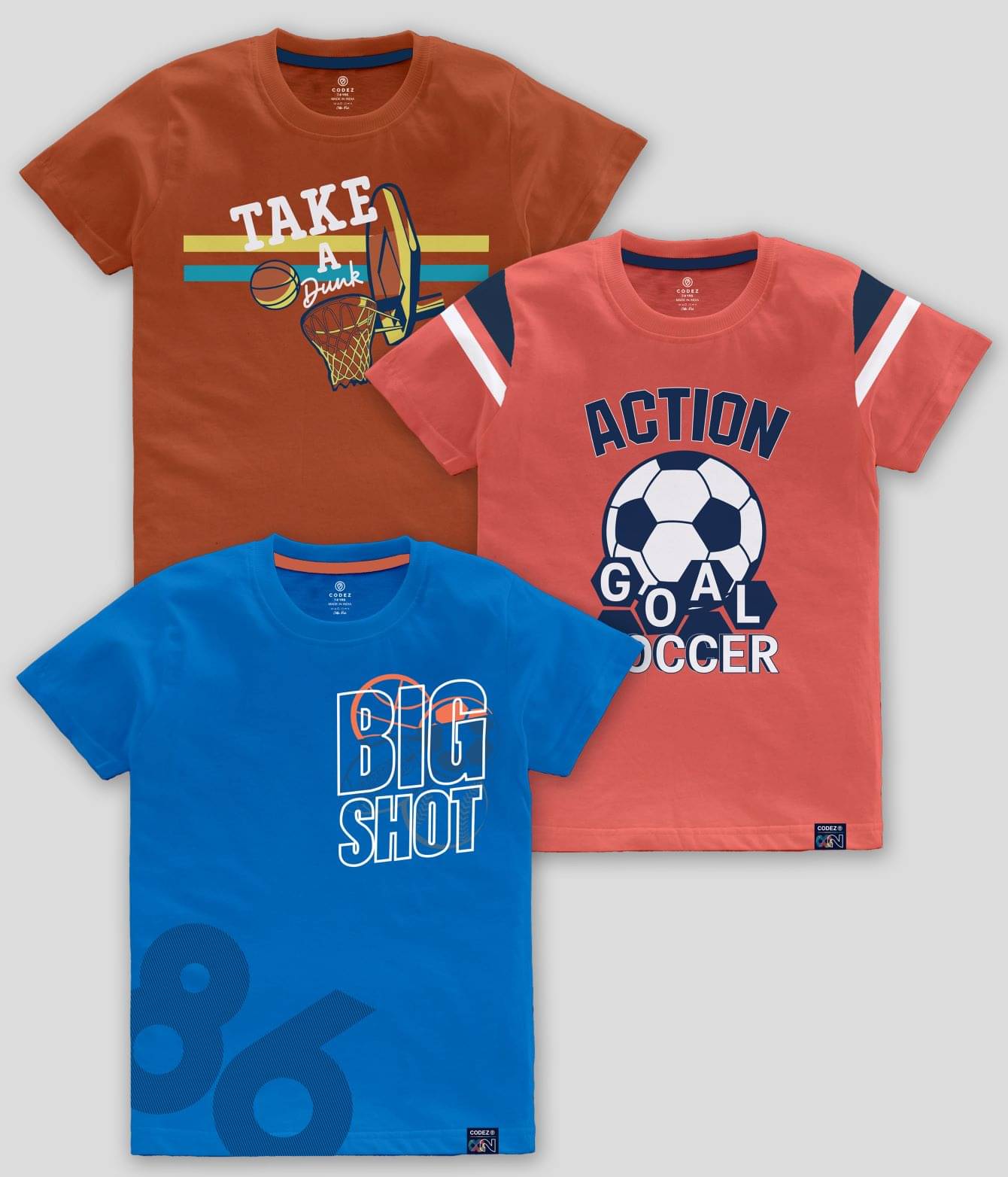     			CODEZ Pack of 3 Boys Cotton Blend T-Shirt ( Multicolor )