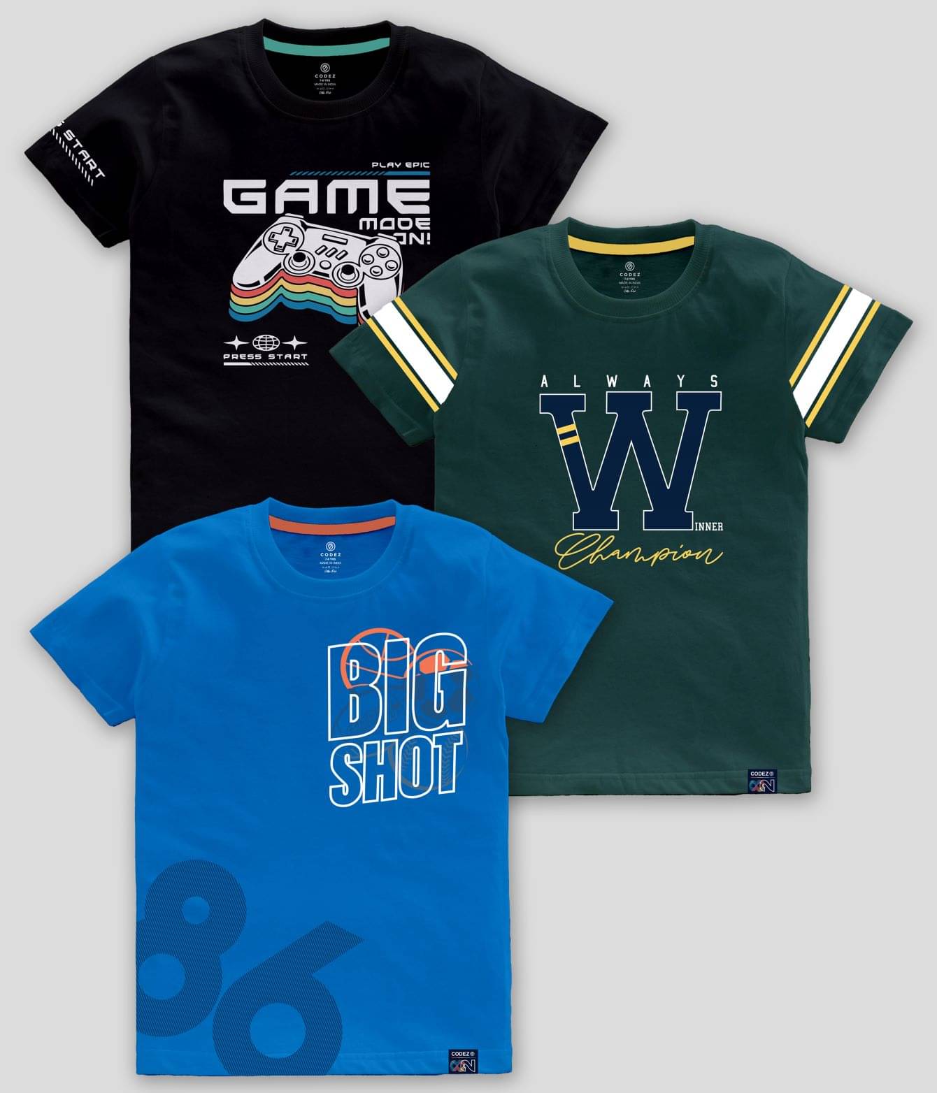     			CODEZ Pack of 3 Boys Cotton Blend T-Shirt ( Multicolor )