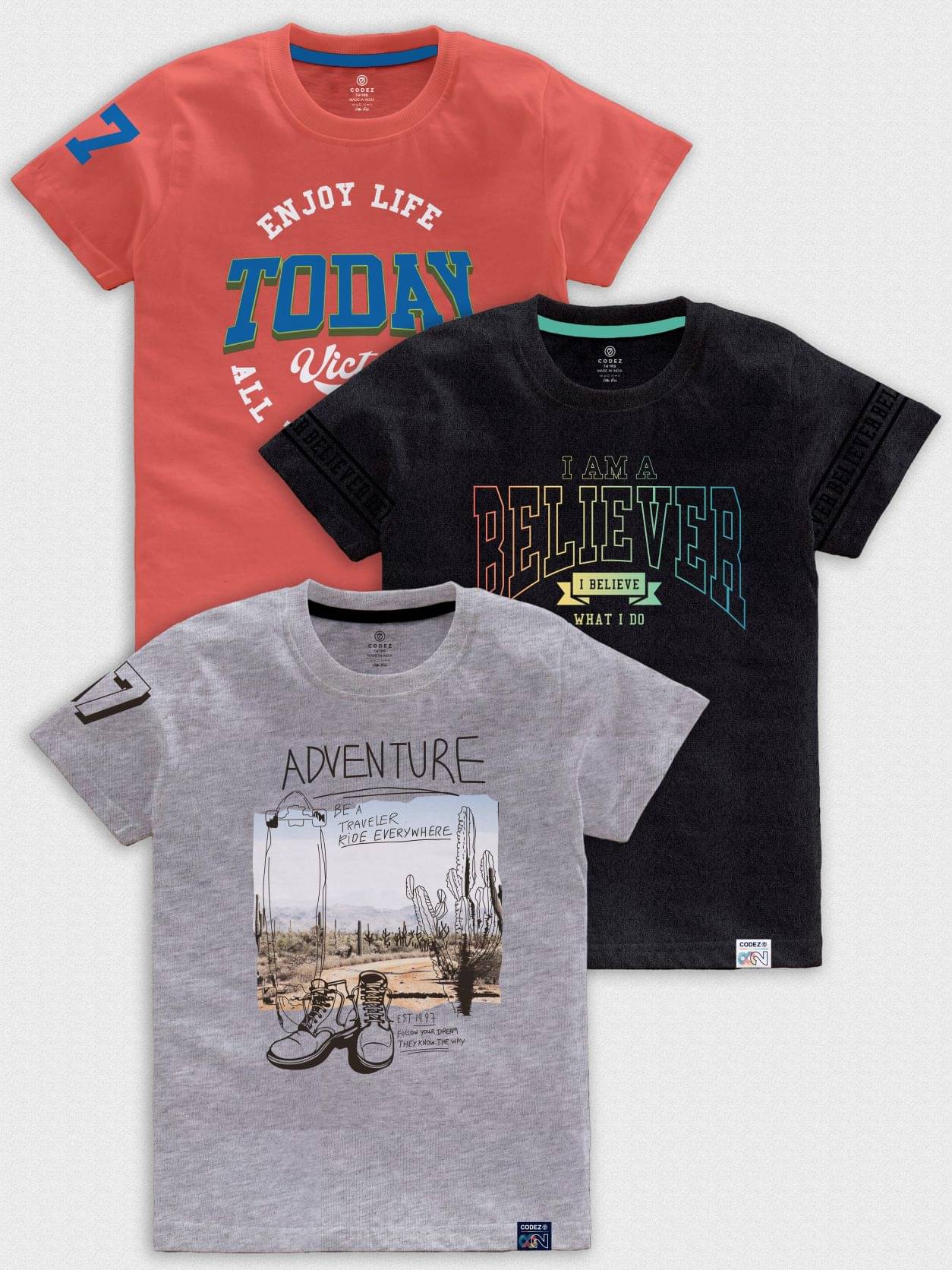     			CODEZ Pack of 3 Boys Cotton Blend T-Shirt ( Multicolor )