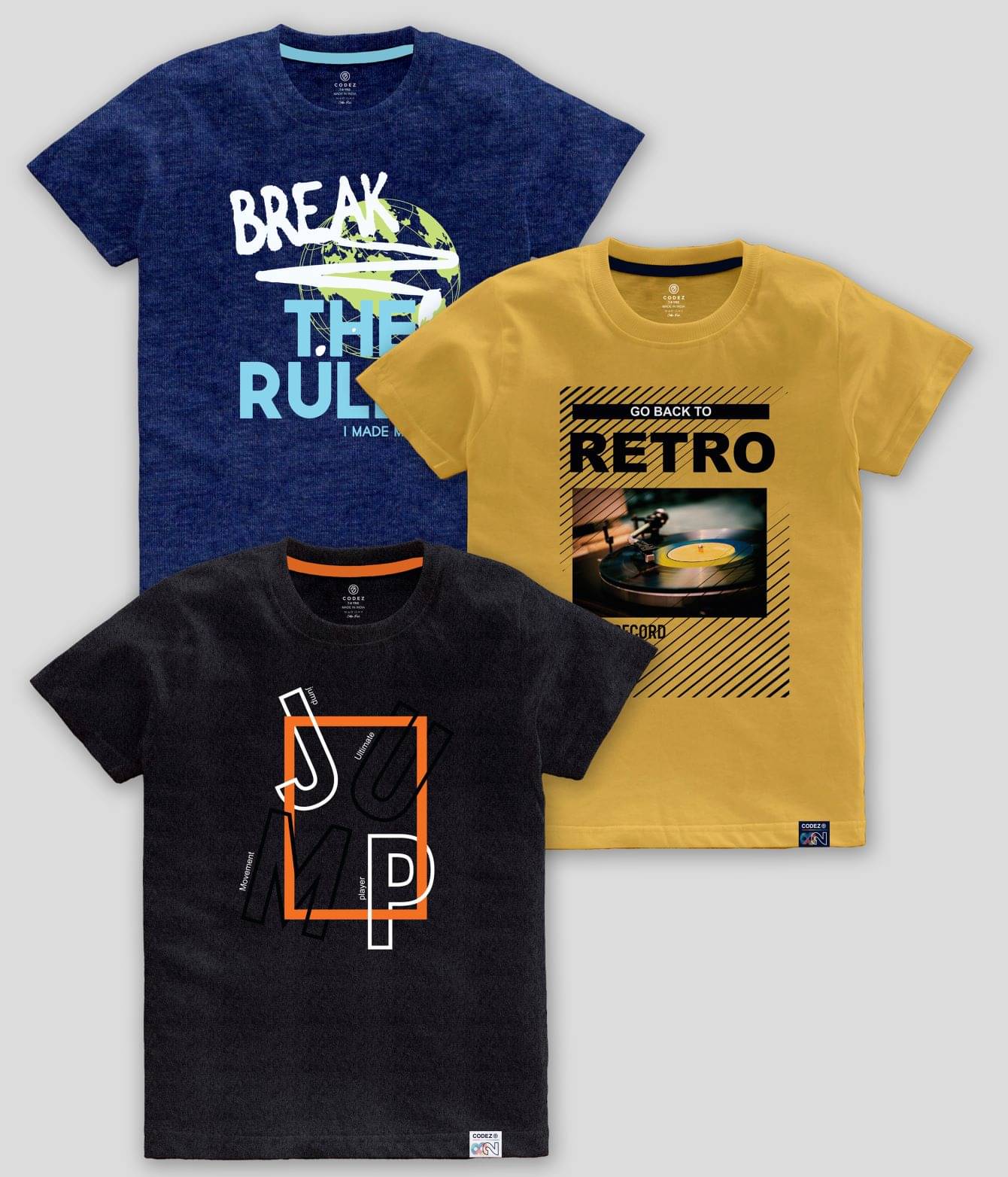     			CODEZ Pack of 3 Boys Cotton Blend T-Shirt ( Multicolor )
