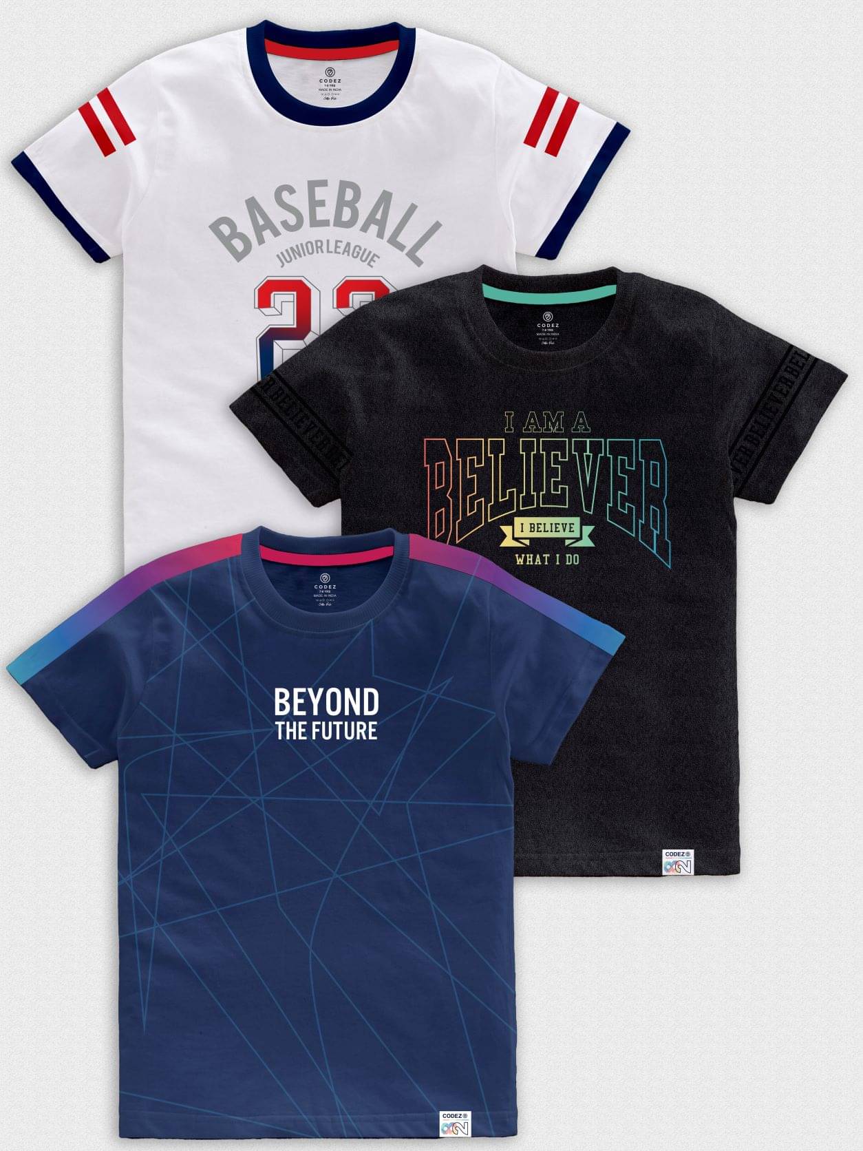     			CODEZ Pack of 3 Boys Cotton Blend T-Shirt ( Multicolor )