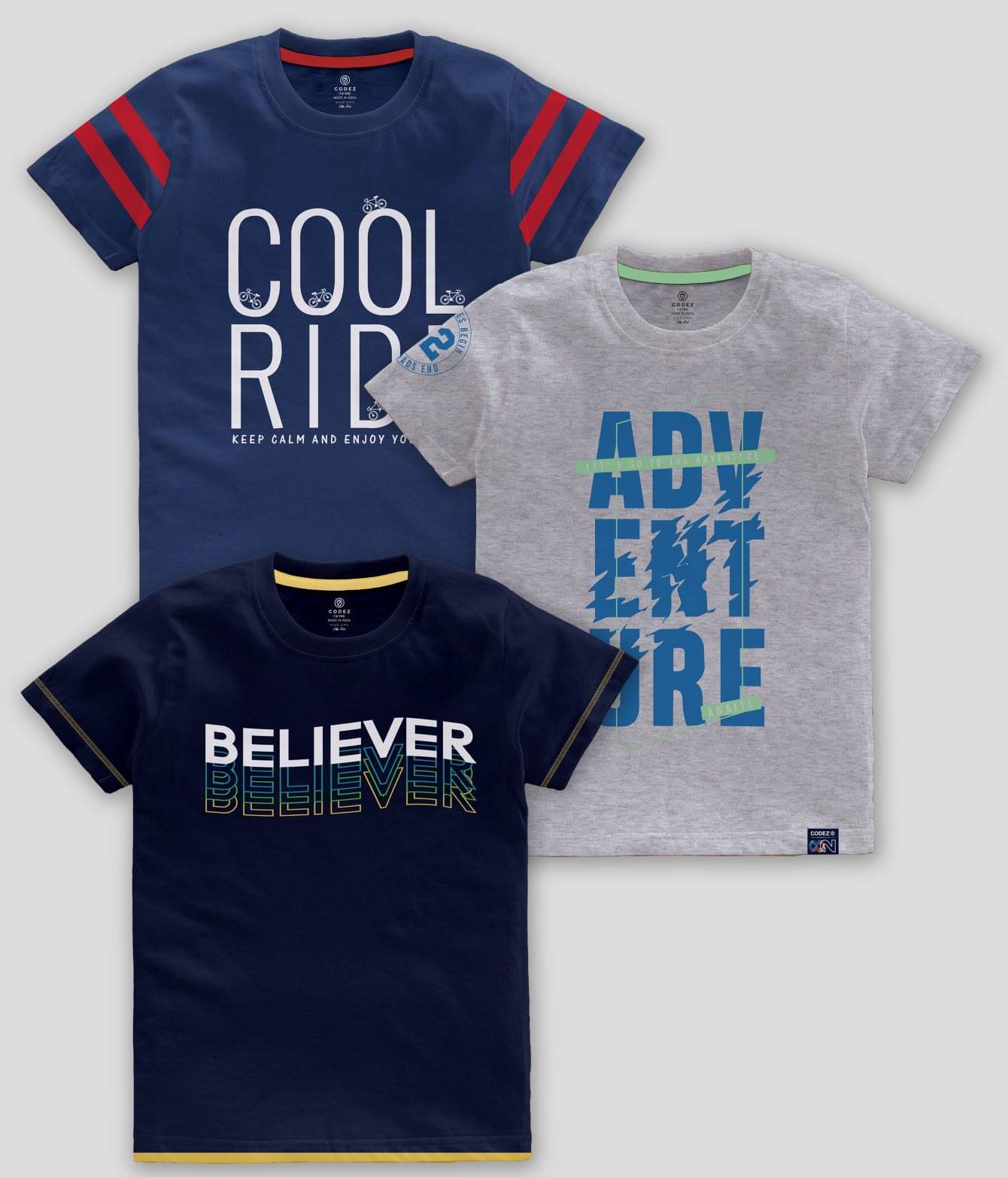     			CODEZ Pack of 3 Boys Cotton Blend T-Shirt ( Multicolor )