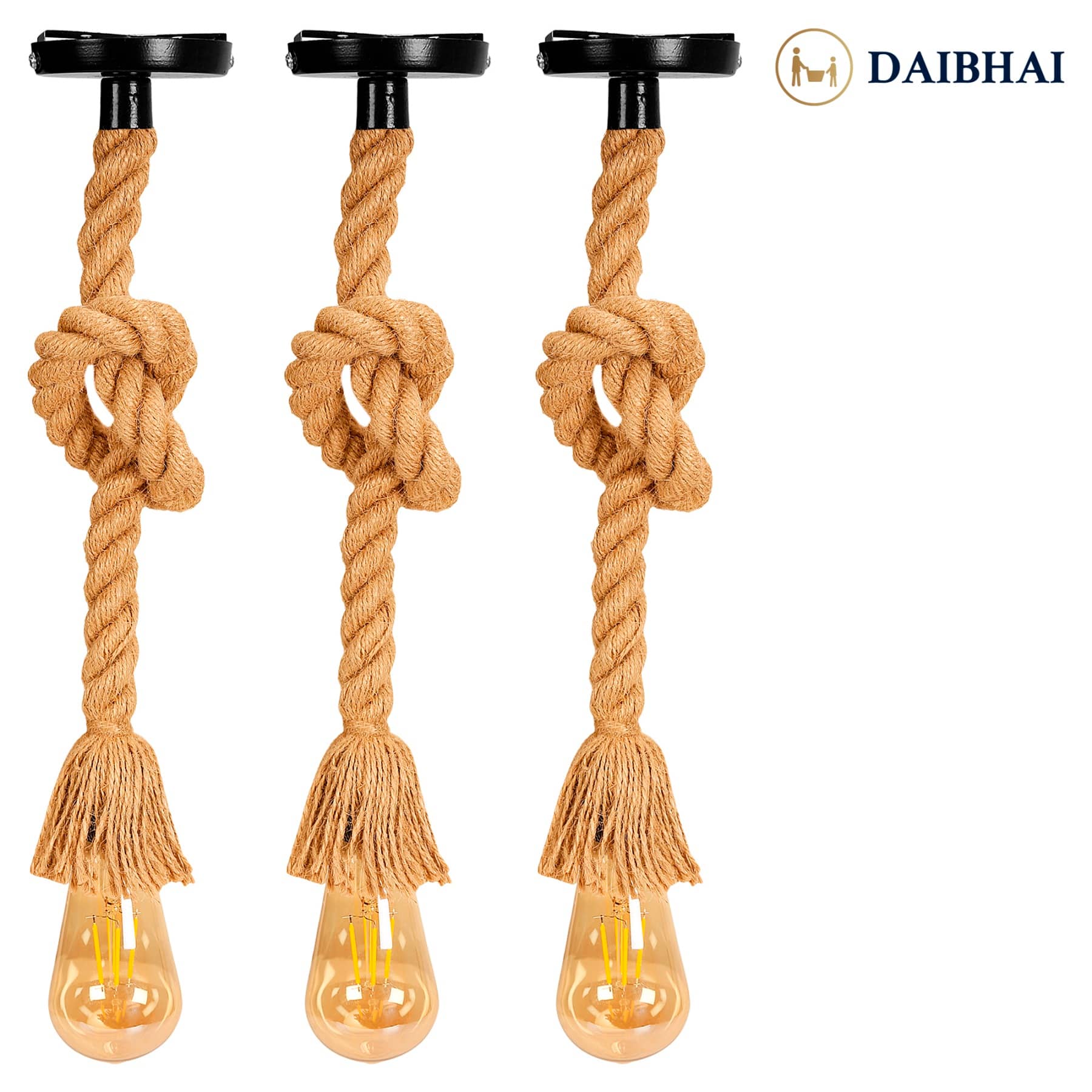 DAJUBHAI Jute Rope or Rassi  Lights With 4w Bulb Pendant Yellow - Pack of 3