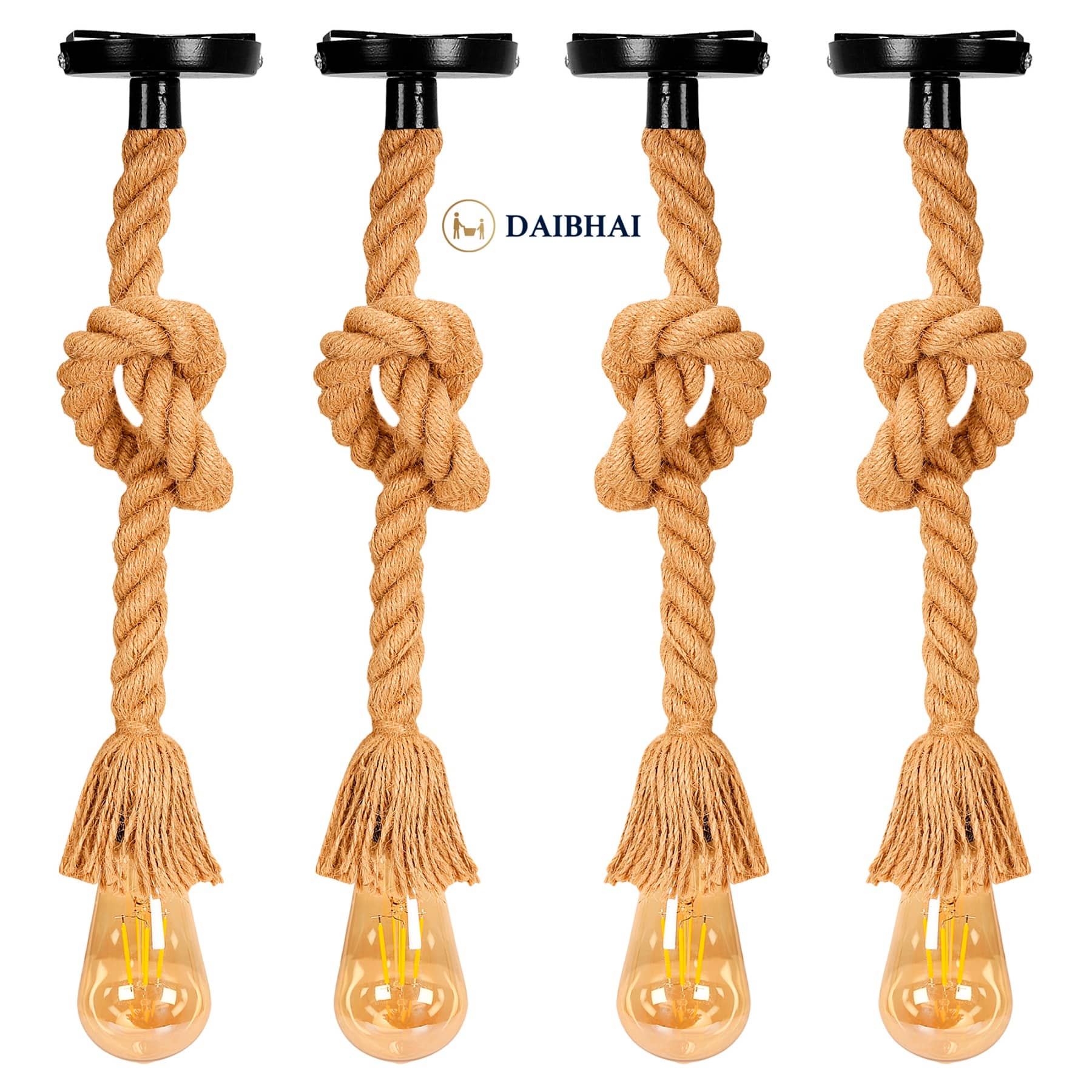 DAJUBHAI Jute Rope or Rassi  Lights With 4w Bulb Pendant Yellow - Pack of 3