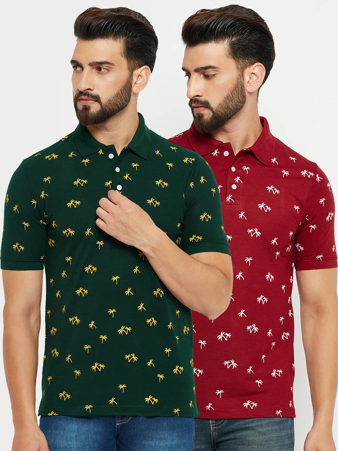 Emerald Pack of 2 Cotton Blend Regular Fit Printed Half Sleeves Men's Polo T Shirt ( Green )