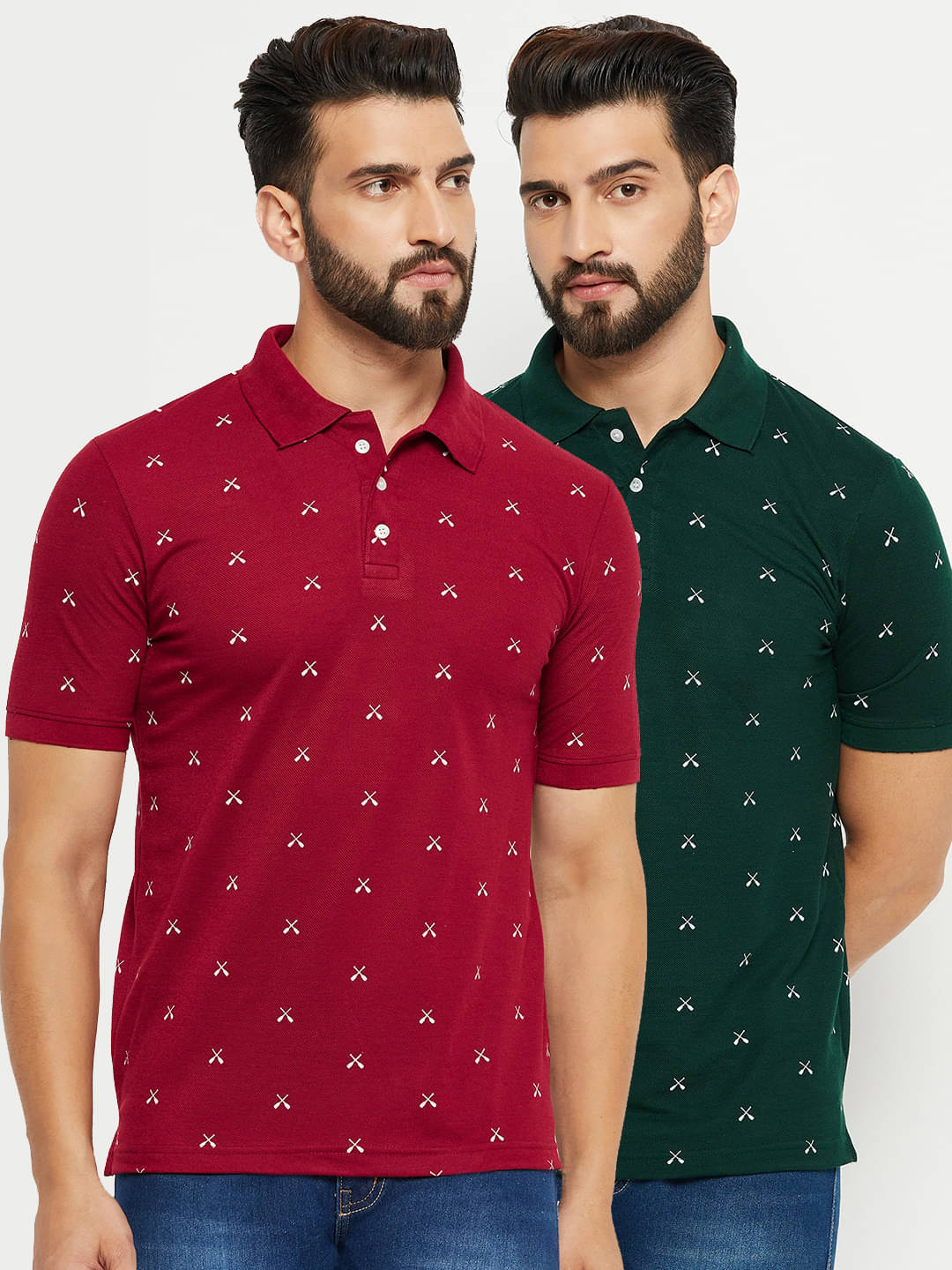     			Emerald Pack of 2 Cotton Blend Regular Fit Printed Half Sleeves Men's Polo T Shirt ( Maroon )