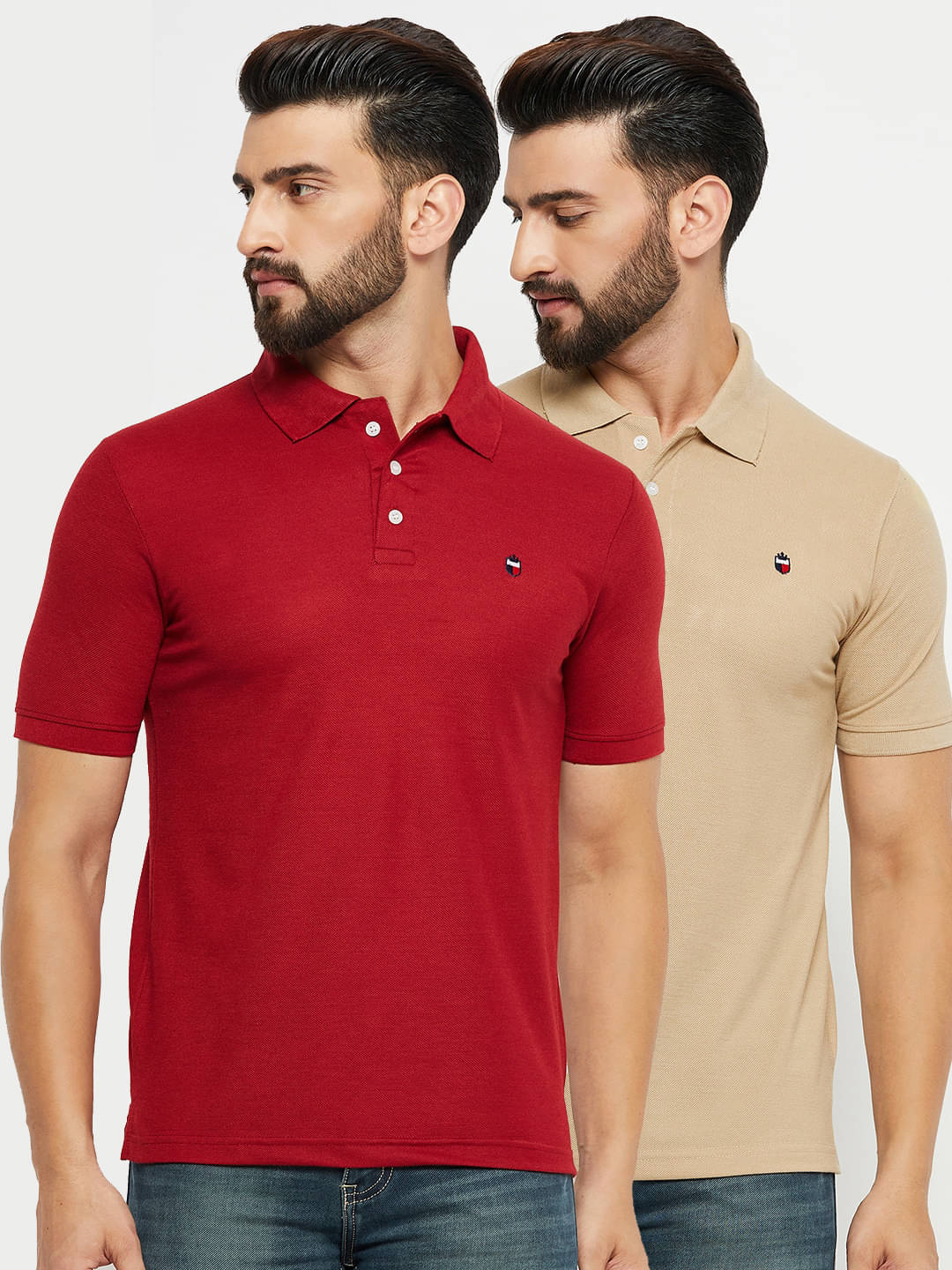     			Emerald Pack of 2 Cotton Blend Regular Fit Solid Half Sleeves Men's Polo T Shirt ( Maroon )