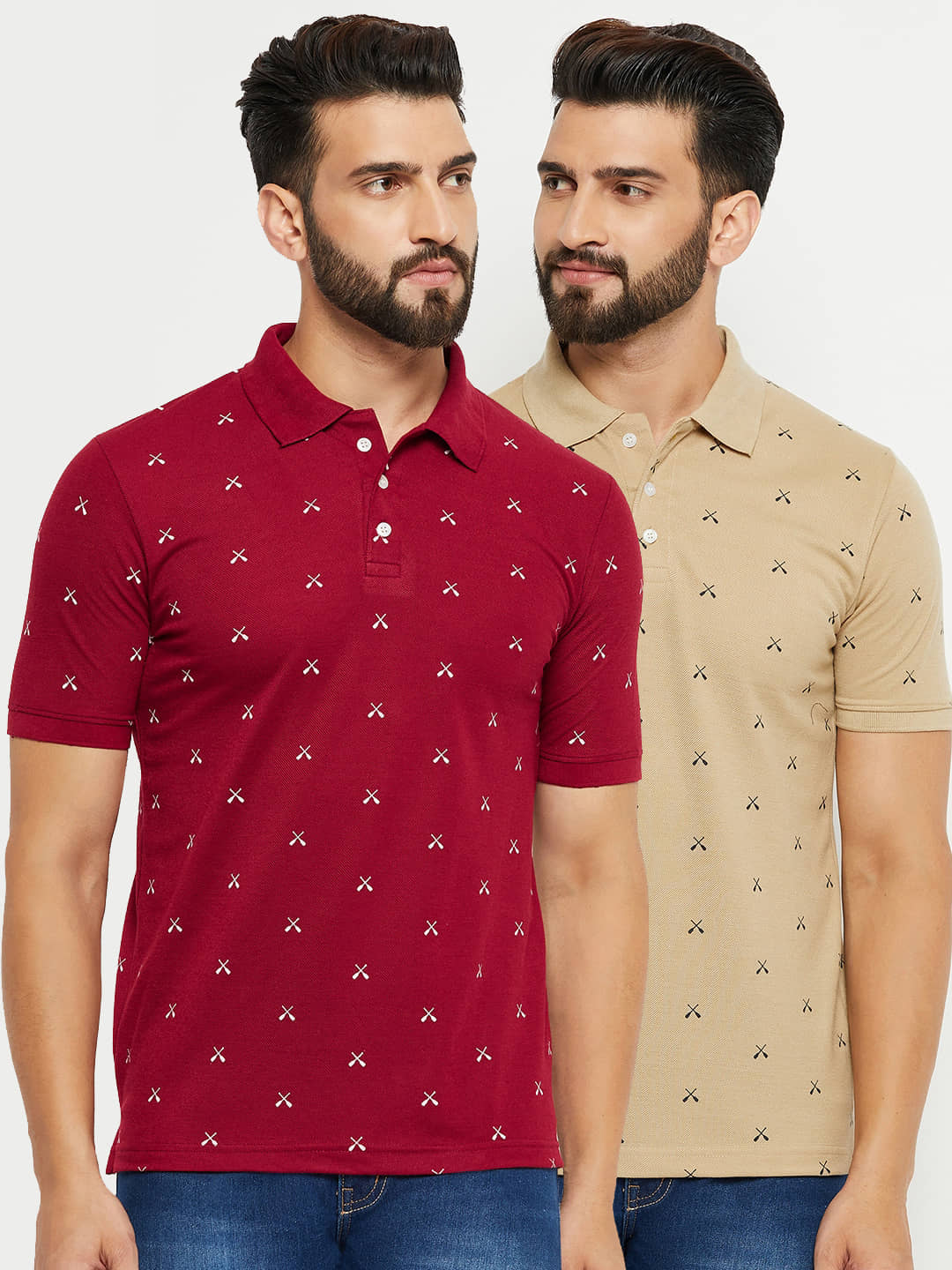 Emerald Pack of 2 Cotton Blend Regular Fit Printed Half Sleeves Men's Polo T Shirt ( Maroon )