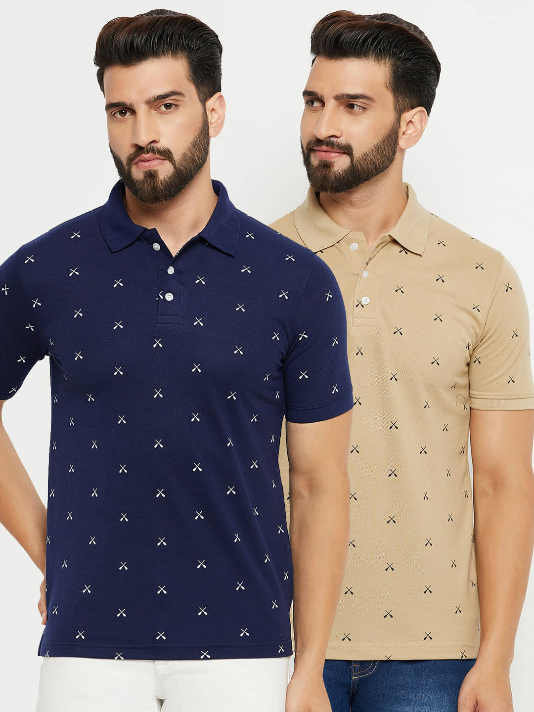 Emerald - Navy Blue Cotton Blend Regular Fit Men's Polo T Shirt ( Pack of 2 )
