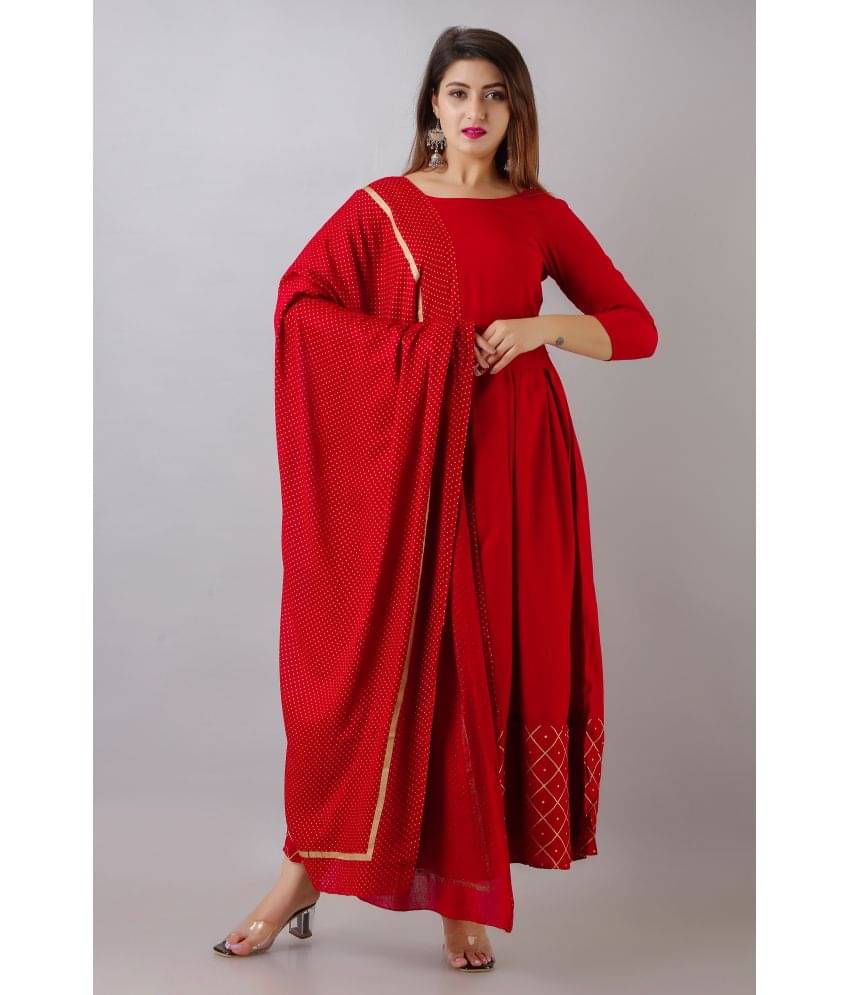    			FabbibaPrints - Red Rayon Women's Anarkali Kurti ( Pack of 1 )