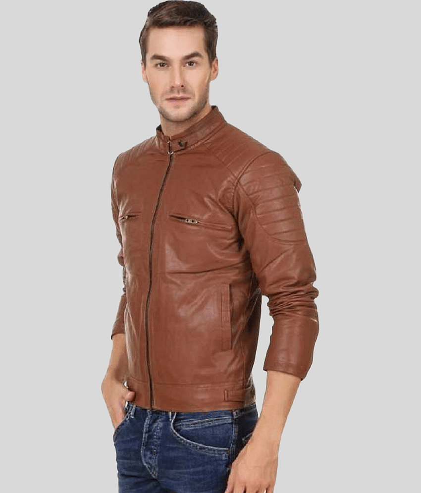 GARMADIAN - Brown PU Leather Slim Fit Men's Leather Jacket ( Pack of 1 )