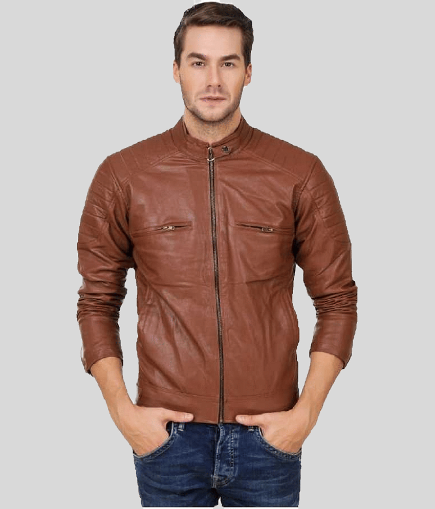 GARMADIAN - Brown PU Leather Slim Fit Men's Leather Jacket ( Pack of 1 )