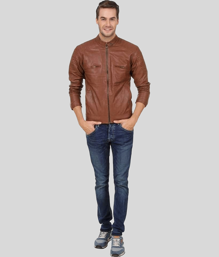 GARMADIAN - Brown PU Leather Slim Fit Men's Leather Jacket ( Pack of 1 )