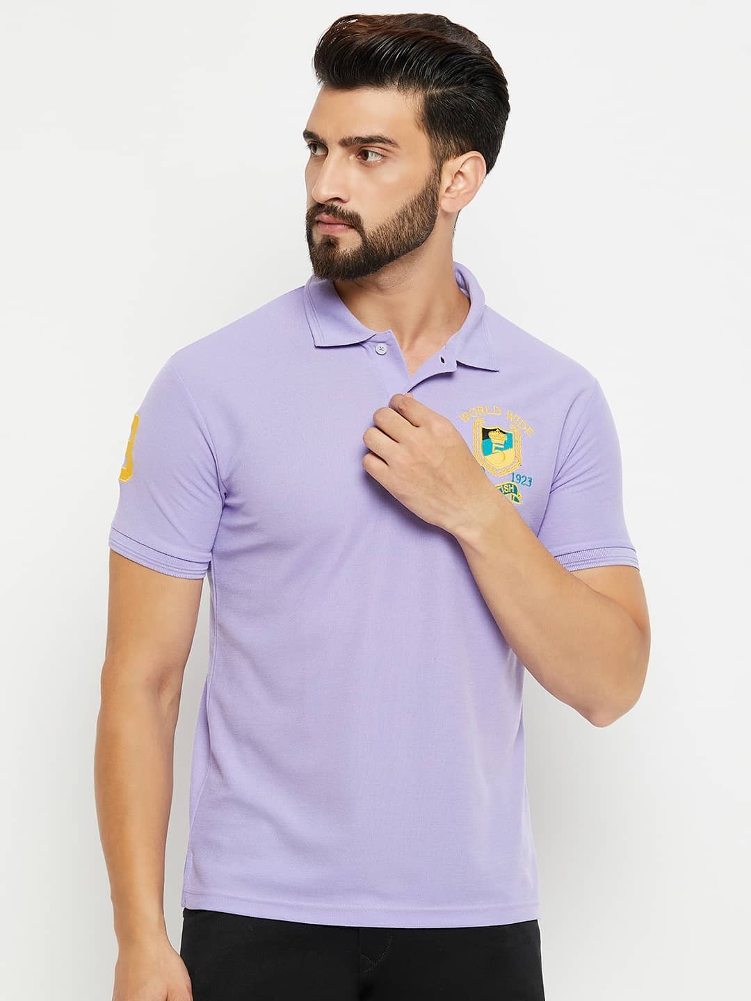 GET GOLF Pack of 1 Cotton Blend Regular Fit Embroidered Half Sleeves Men's Polo T Shirt ( Lavender )