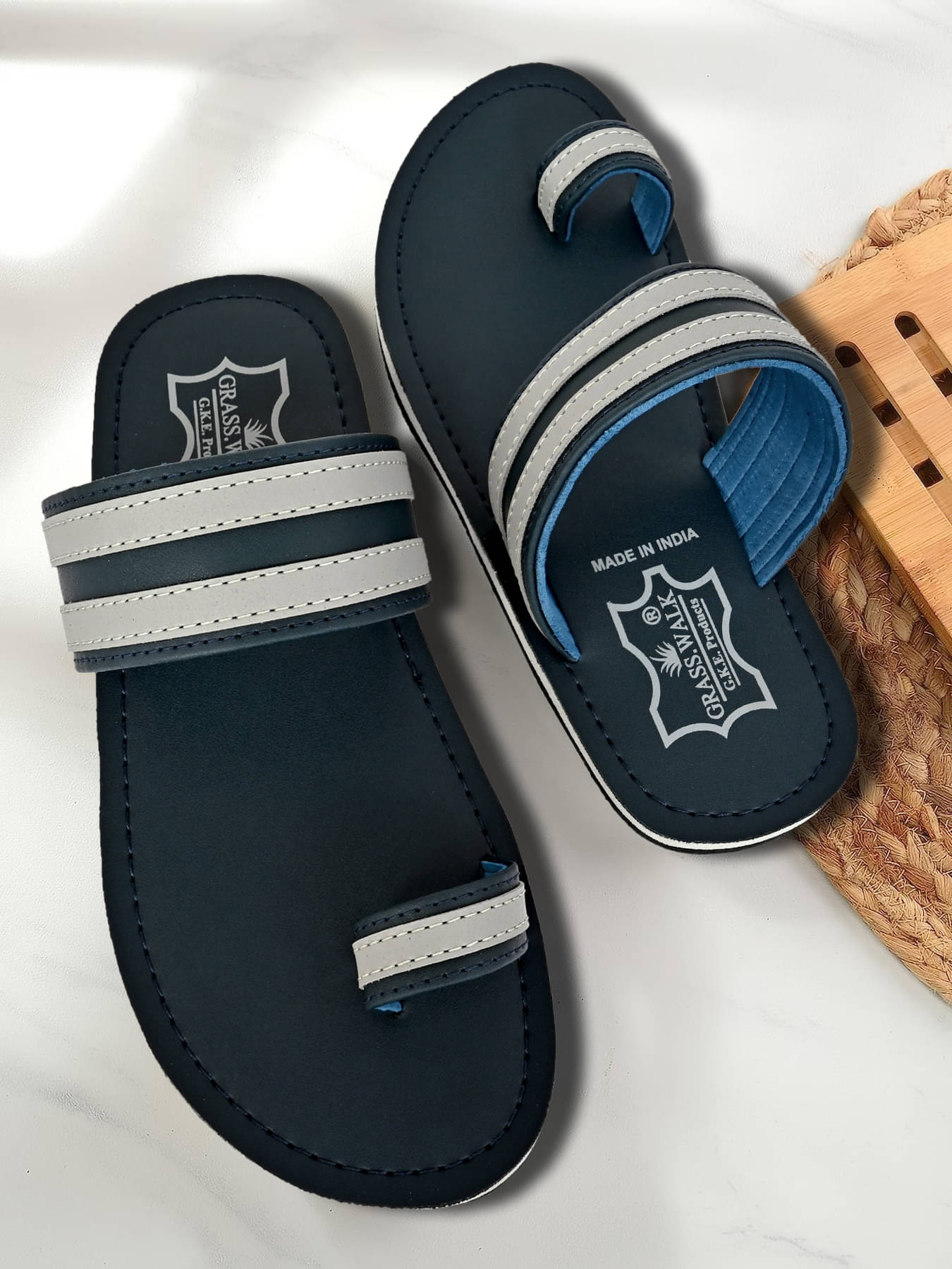     			GRASS WALK Blue Men's Leather Slipper