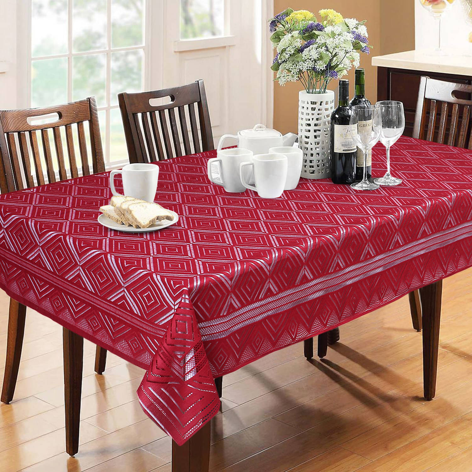 Self Design Polyester 6 Seater Rectangle Table Cover ( 228 x 152 ) cm Pack of 1 Maroon Self Design Polyester 6 Seater Rectangle Table Cover ( 228 x 152 ) cm Pack of 1 Maroon