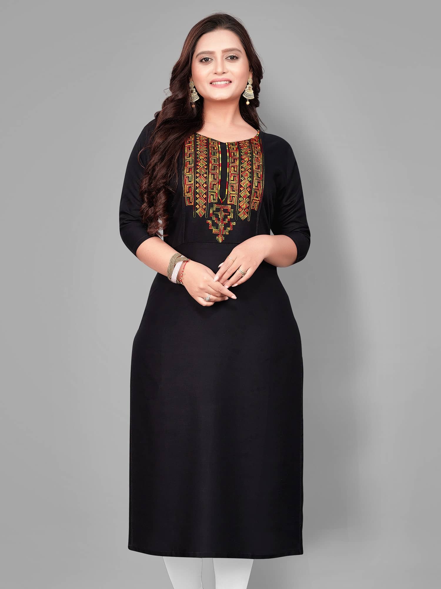 Hetsa - Black Rayon Women's Straight Kurti ( Pack of 1 ) - Kurtis, Tunics | Buy online on ZillyBuy