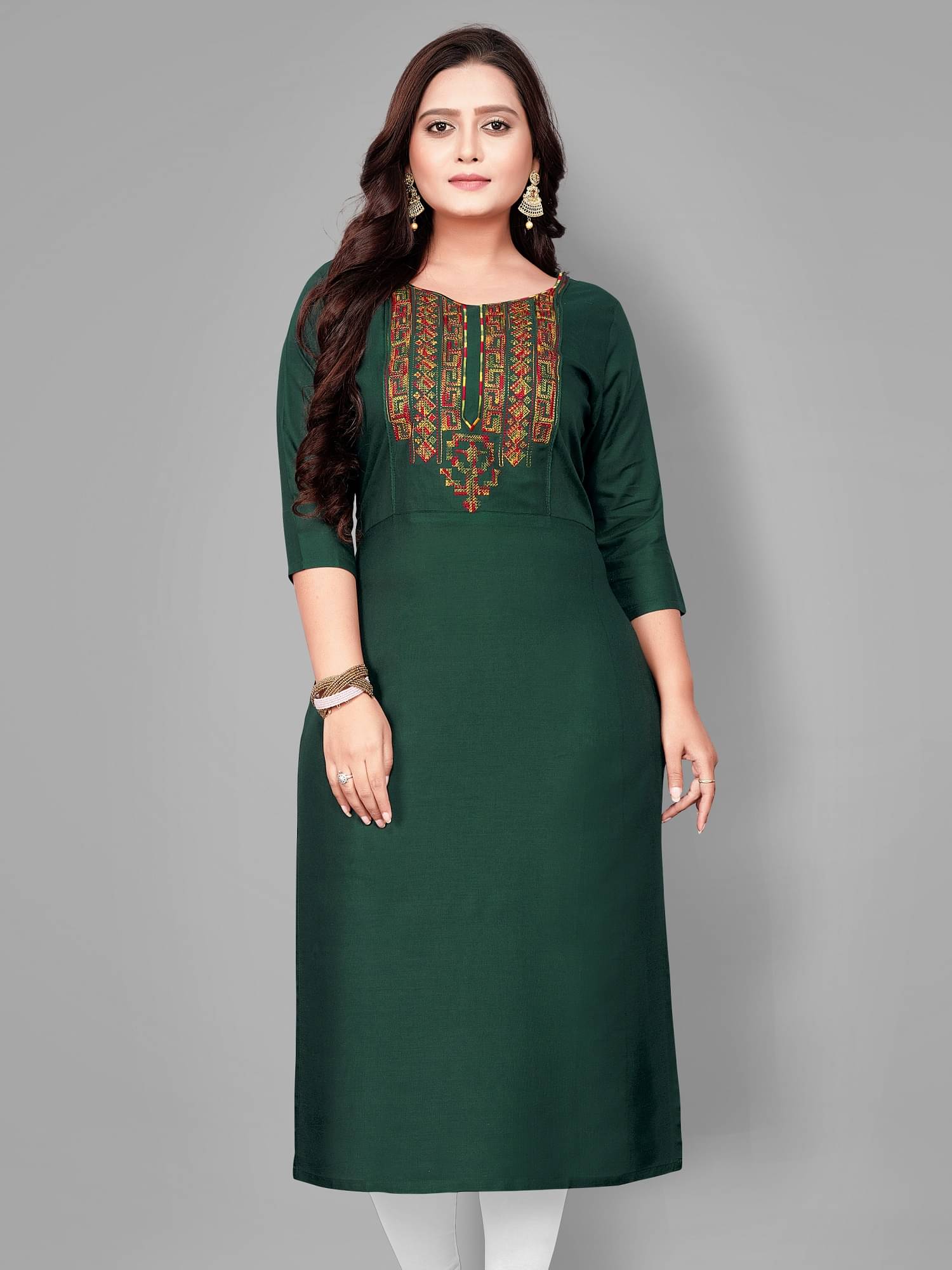     			Hetsa - Green Rayon Women's Straight Kurti ( Pack of 1 )