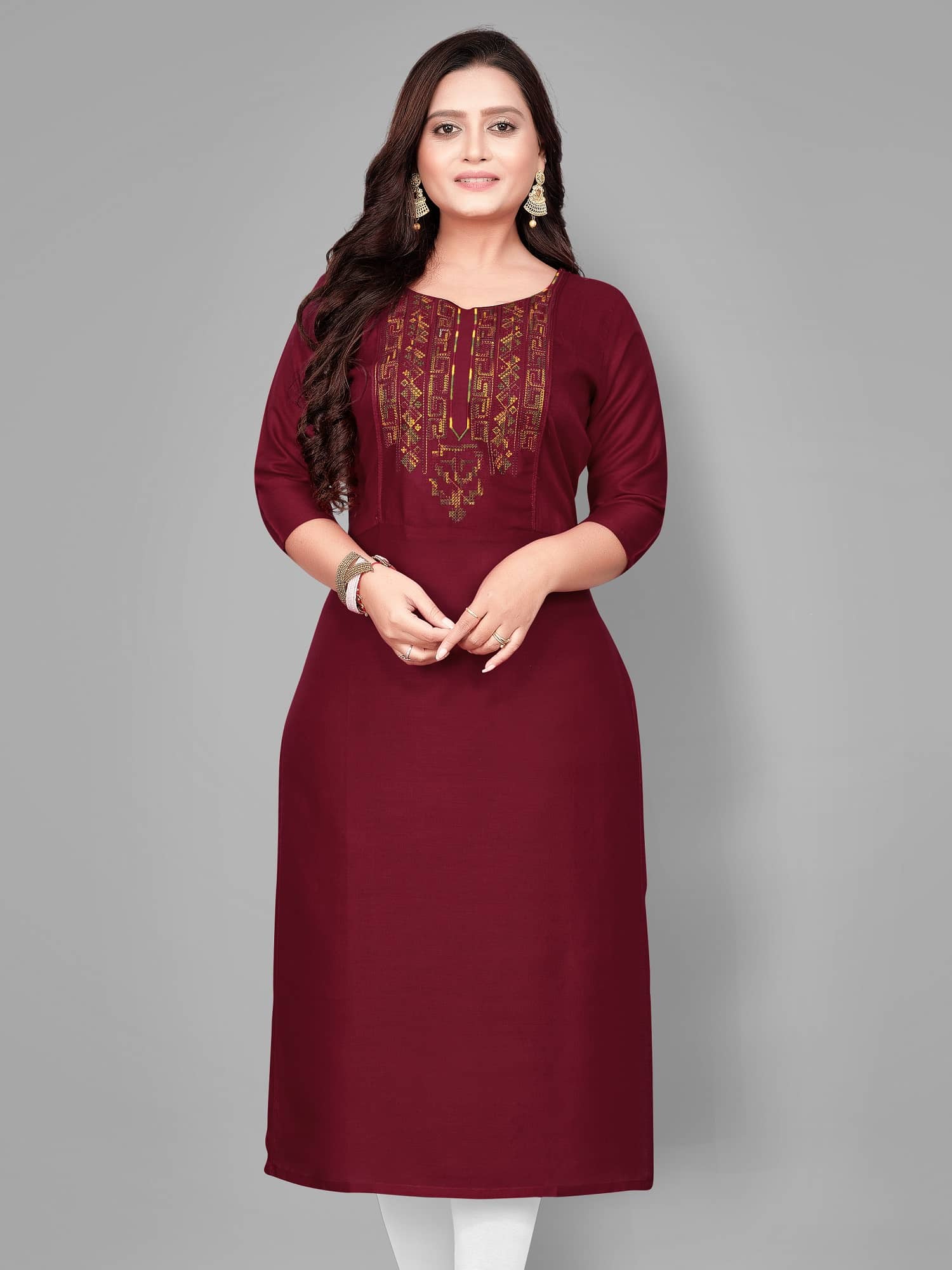 Hetsa - Maroon Rayon Women's Straight Kurti ( Pack of 1 ) - Kurtis, Tunics | Buy online on ZillyBuy