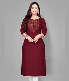 Hetsa - Maroon Rayon Women's Straight Kurti ( Pack of 1 )